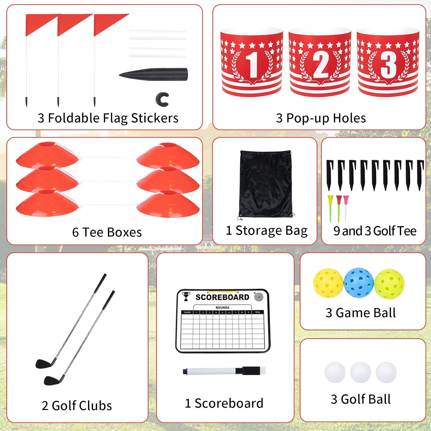 Backyard Golf Game 3 Holes Set,Portable Outdoor Game for Practice,Golf Chipping Games for Lawn,Yard,Camping,Park,Beach