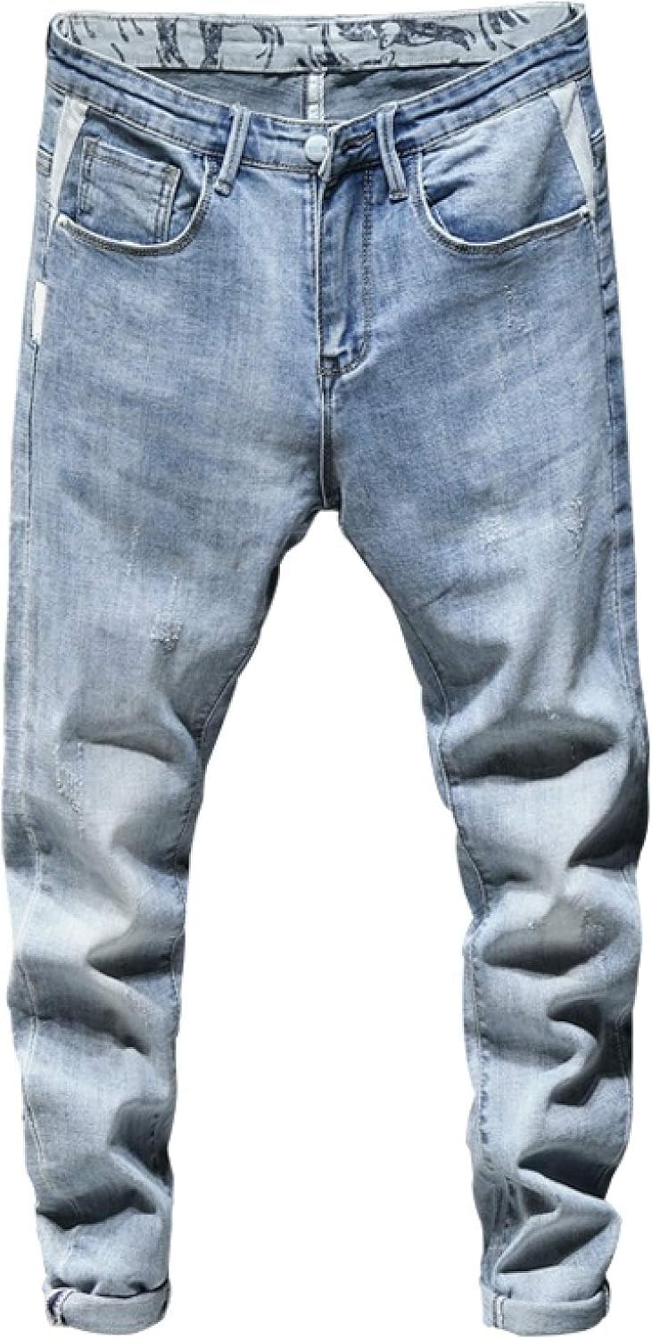 Jeans Skinny Uomo Azzurro Elasticizzato Primavera Moda Streetwear