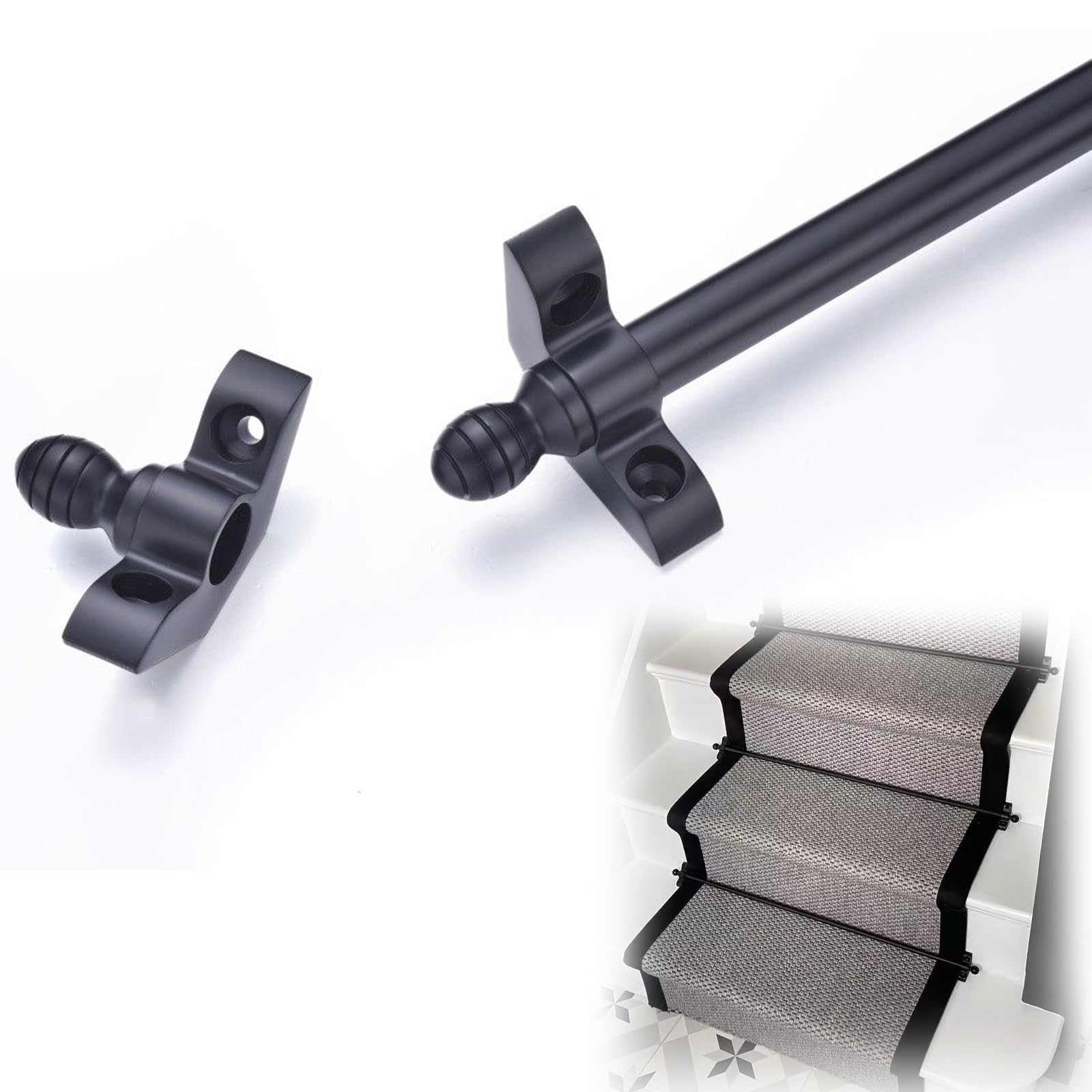 Tringles à Moquette D'escalier Tringles De Tapis D'escalier Noires, Ensemble De Tringles De Marches D'escalier en Laiton avec Matériel De Support pour Usage Commercial(10 pcs,L 26in/66cm)