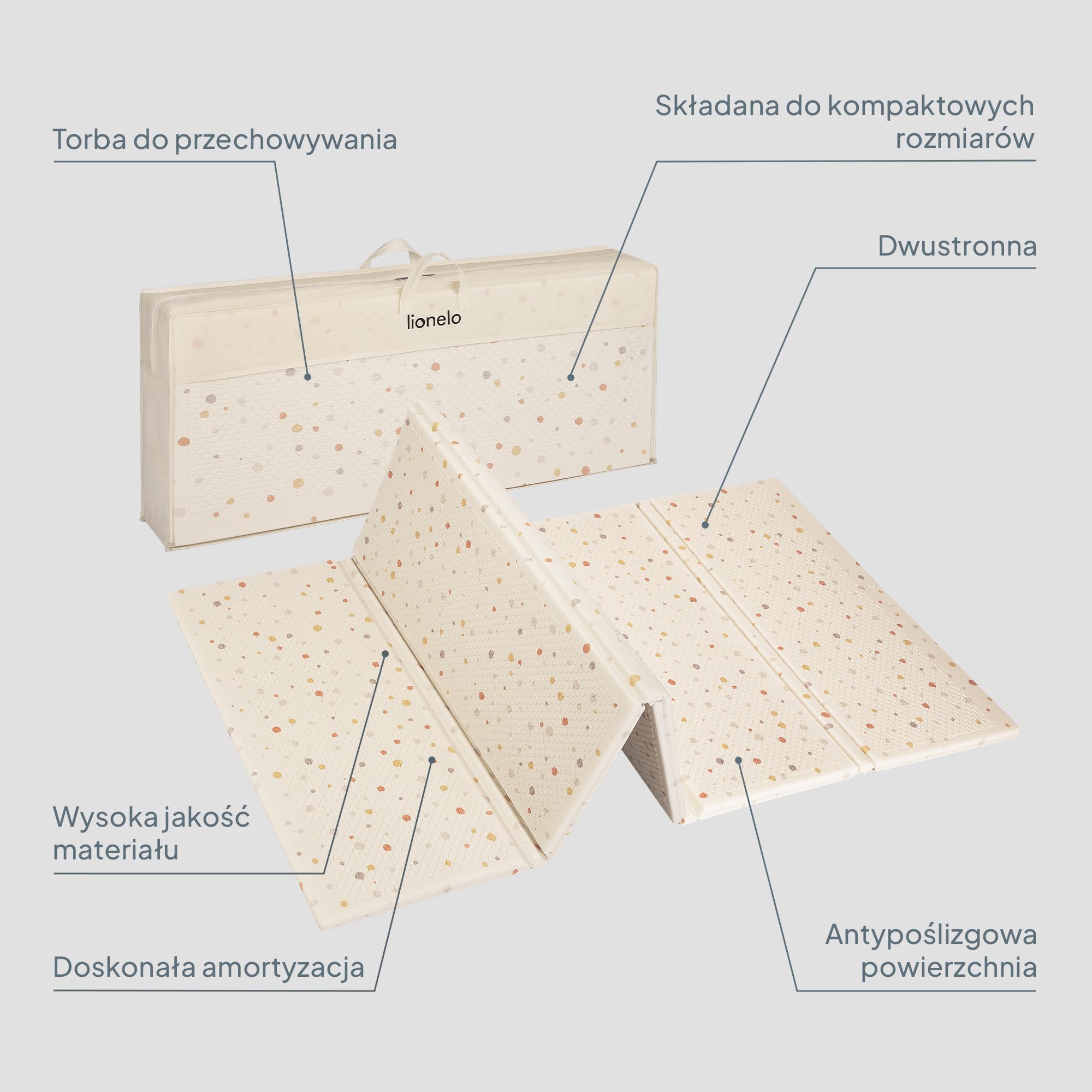 Lionelo Zora XPE mata do raczkowania dla niemowląt 180 x 201 x 1,5 cm, bardzo gruba, bez substancji szkodliwych, antypoślizgowa, dwustronna, z torbą do przenoszenia
