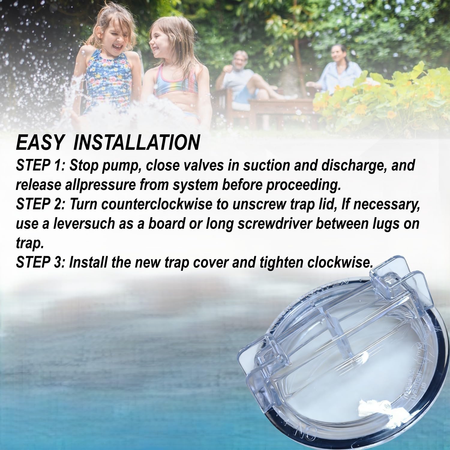 C3-185P Pool Pump Trap Cover Clear Lid with O-Ring, Replacement for Sta-Rite Max-E-Glas II Dura-Glas II Dyna-Glas Dyna-Max Pool Spa Pumps, Replaces V26-362 Inground Pump Part