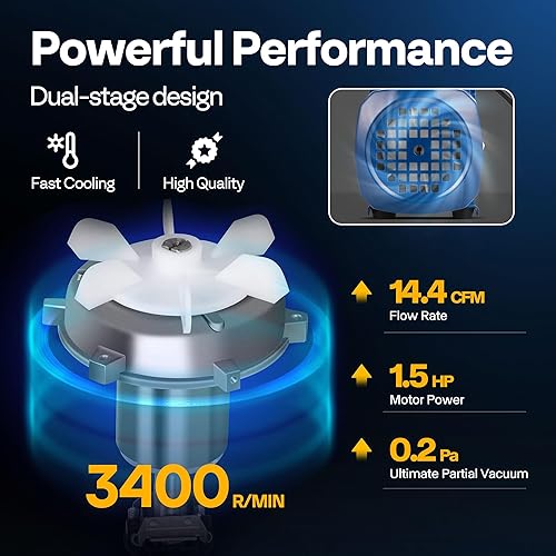 Miniatura 3 de VIVOHOME 1.5 HP 14.4 CFM Bomba de vacío HVAC de 2 etapas y kit de manómetro de CA de 4 vías con 110-120V AC 60Hz 34HP Máquina portátil de