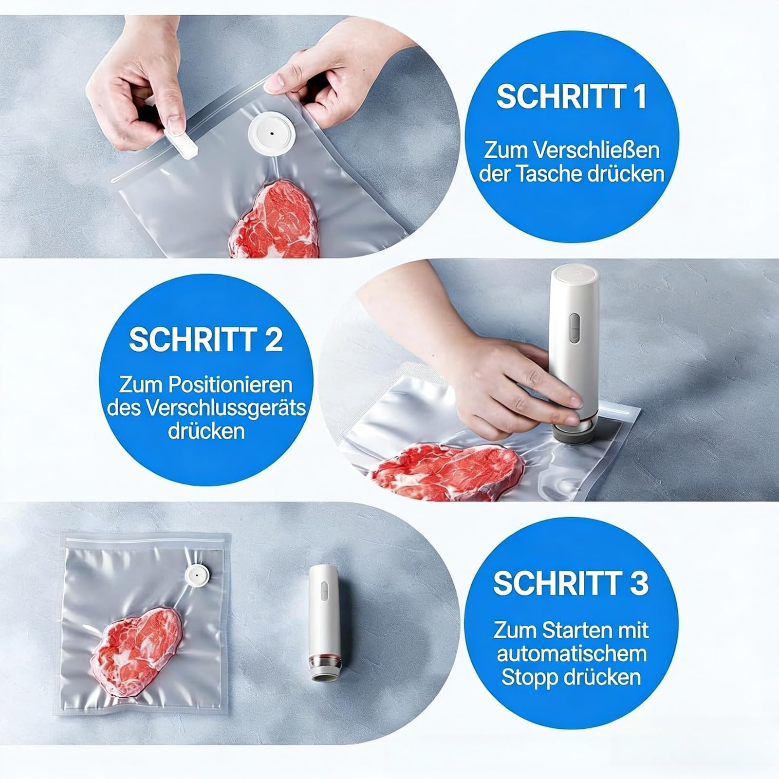 Solite Hand-Vakuumiergerät - Kabellos mit starker Saugleistung & langer Akkulaufzeit - Inklusive Ersatzbeutel - Für frische Lebensmittel & Vakuumieren zu Hause (Weiß)