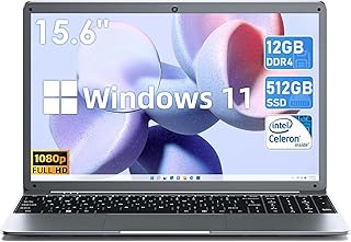 SGIN 15.6" FHD 1920X1080 Screen Laptop, Windows 11 Laptop, High Performance Quad-Core Intel Celeron N5095 Processors, 12GB DDR4 512GB SSD Computers, Webcam, 2.4G/5G WiFi, Bluetooth 4.2