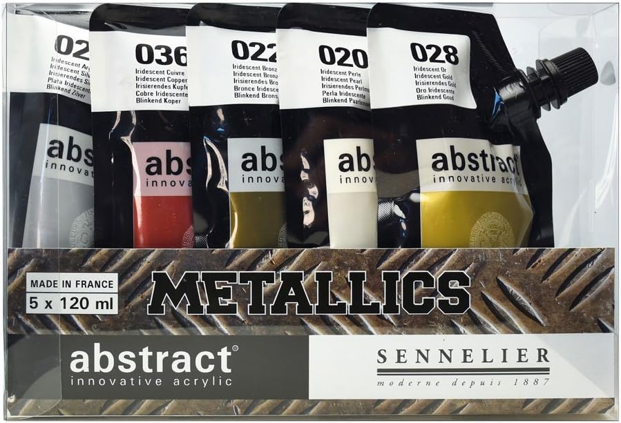 Savoir-Faire Sennelier Abstract Acrylic Paint Set 5/Pkg-Metallic Colors