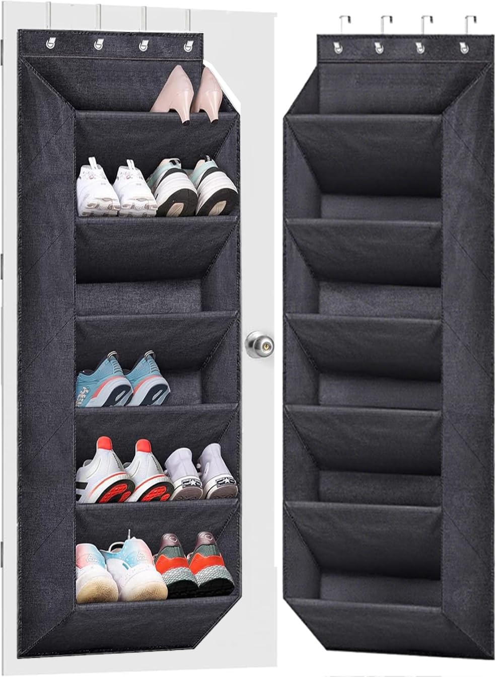 MISSLO Schuhregal Tür Hängend für Schrank, Kurze Schuhorganizer mit Großen Tiefen Taschen, Schmal über Tür Schuhaufbewahrung für Stiefel im Wohnmobil, Schlafsaal, Schwarz Küche, Haushalt & Wohnen