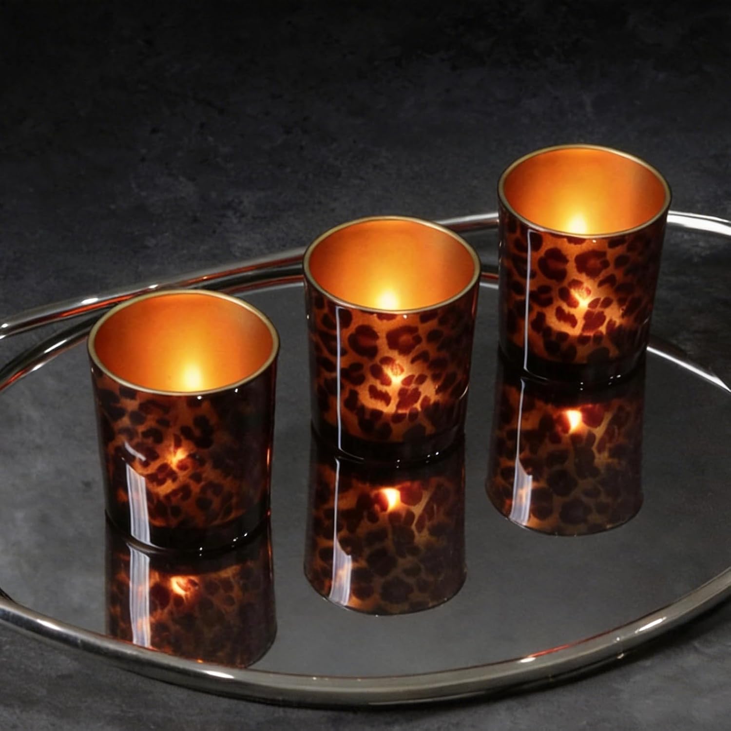 Leopard Decor Glass Tealight Votive Holders, Animal Print Candle Making Jar