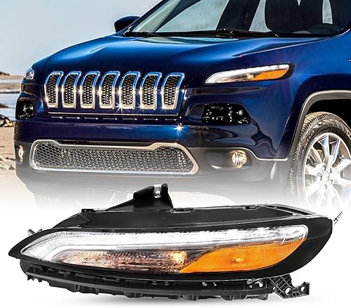 JSBOYAT Compatible con Jeep Cherokee 2014-2018 Led DRL Luz de estacionamiento Señal de giro Estilo OE LED DRL Cromo Parachoques Luces de señal de