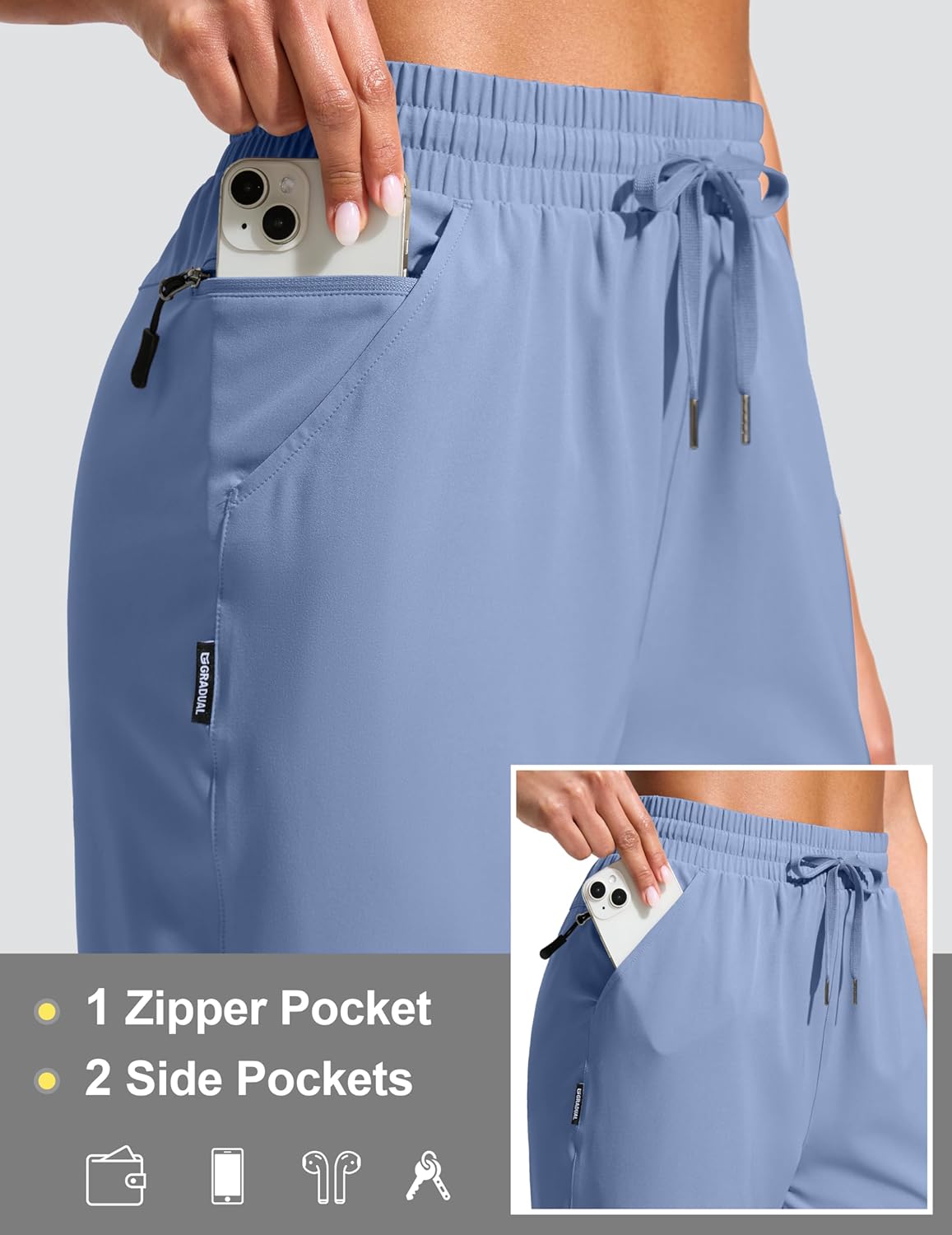 G Gradual Women's 13" Long Hiking Shorts with Zipper Pocket Lightweight Quick Dry Knee Length Bermuda Shorts for Women - Image 3