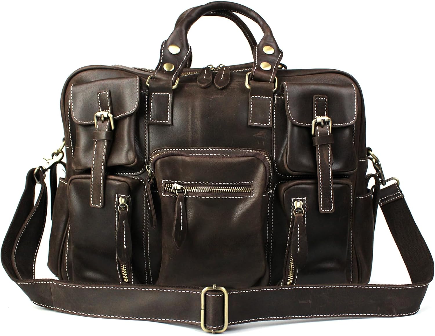 Full Grain Leather 16" Leather Laptop Messenger Briefcase Bag for Men-Leather Satchel for Travel and Shoulder Bag