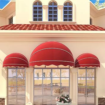 Dome Style Window Awning,Red/Blue/Green Front Door Canopy,Window Door Awning Canopy,Arc Awning,Hemispherical Canopy,Waterproof Sun Shade Shelter,for Outdoor Patio Cafe Diameter120cm/47in,red