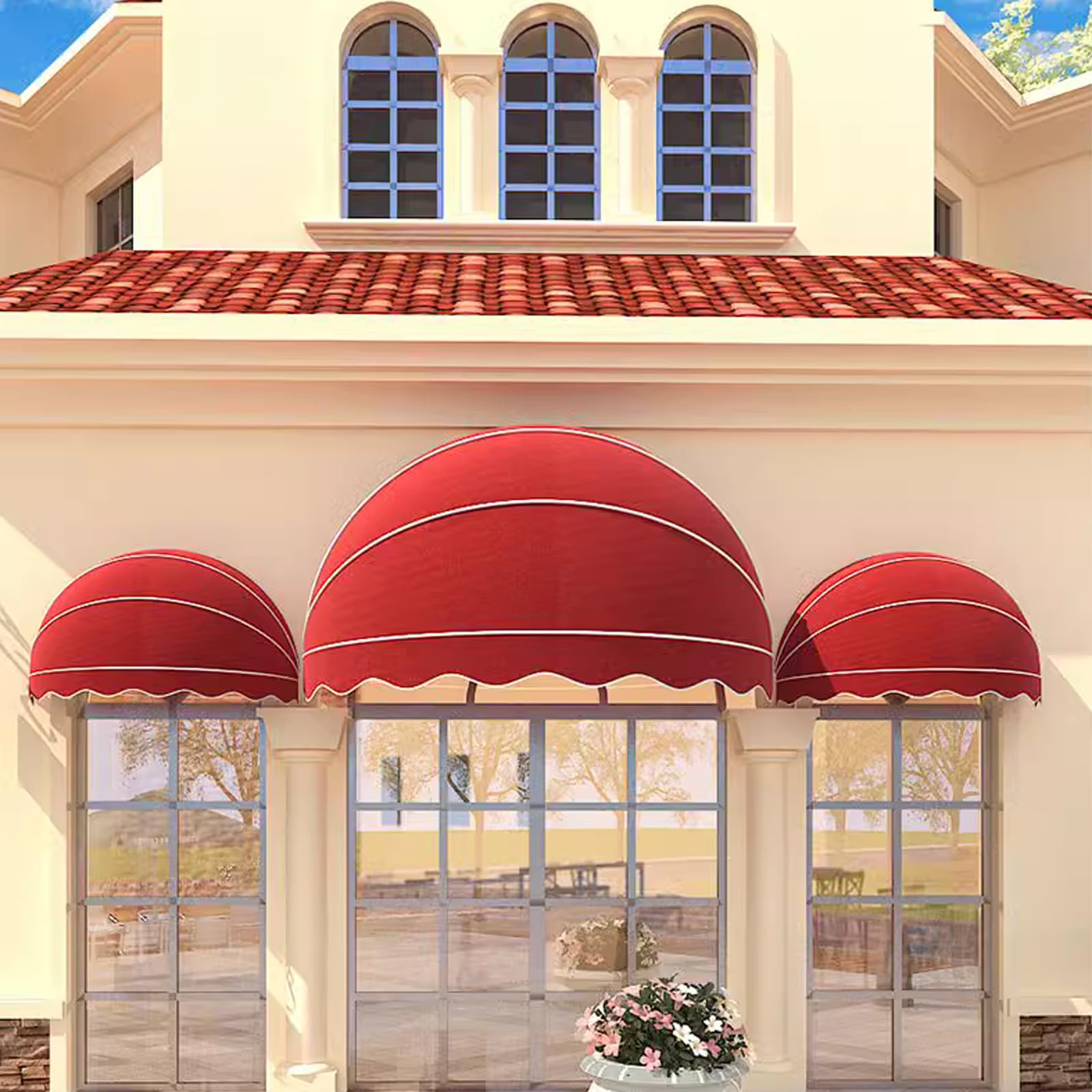 Kddfn Red Dome Style Window Awning,/Blue/Green Front Door Canopy,Window Door Awning Canopy,Arc Awning,Hemispherical Canopy,Waterproof Sun Shade Shelter,For Outdoor Patio Cafe (Diameter:120cm/47In,)