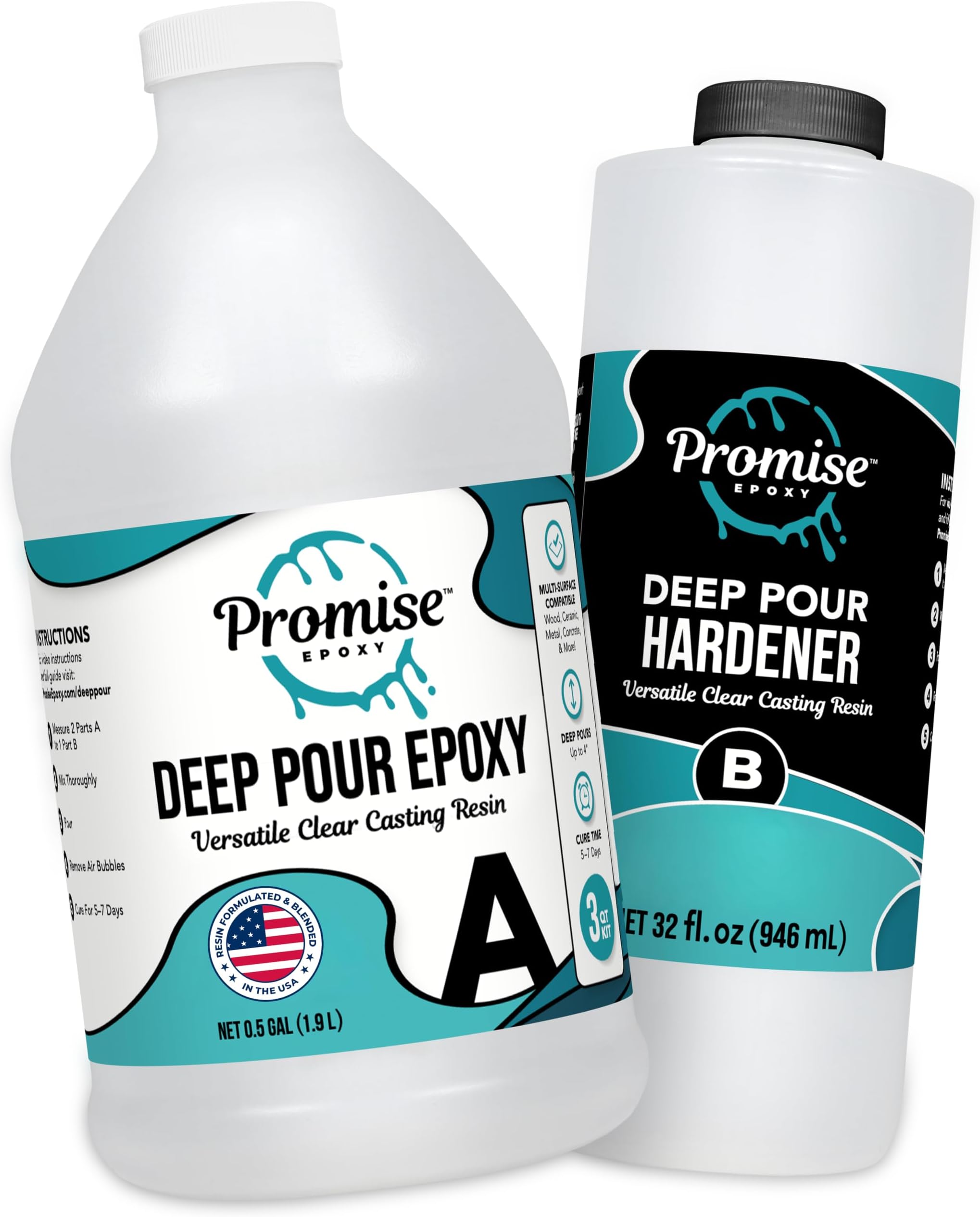 Incredible Solutions Pourable Plastic Deep Pour Up To 2" Thick USA Manufactured Clear Casting Resin 3 Quart Kit Perfect For River Tables & Castings – Low Odor Epoxy, a 2:1 Ratio