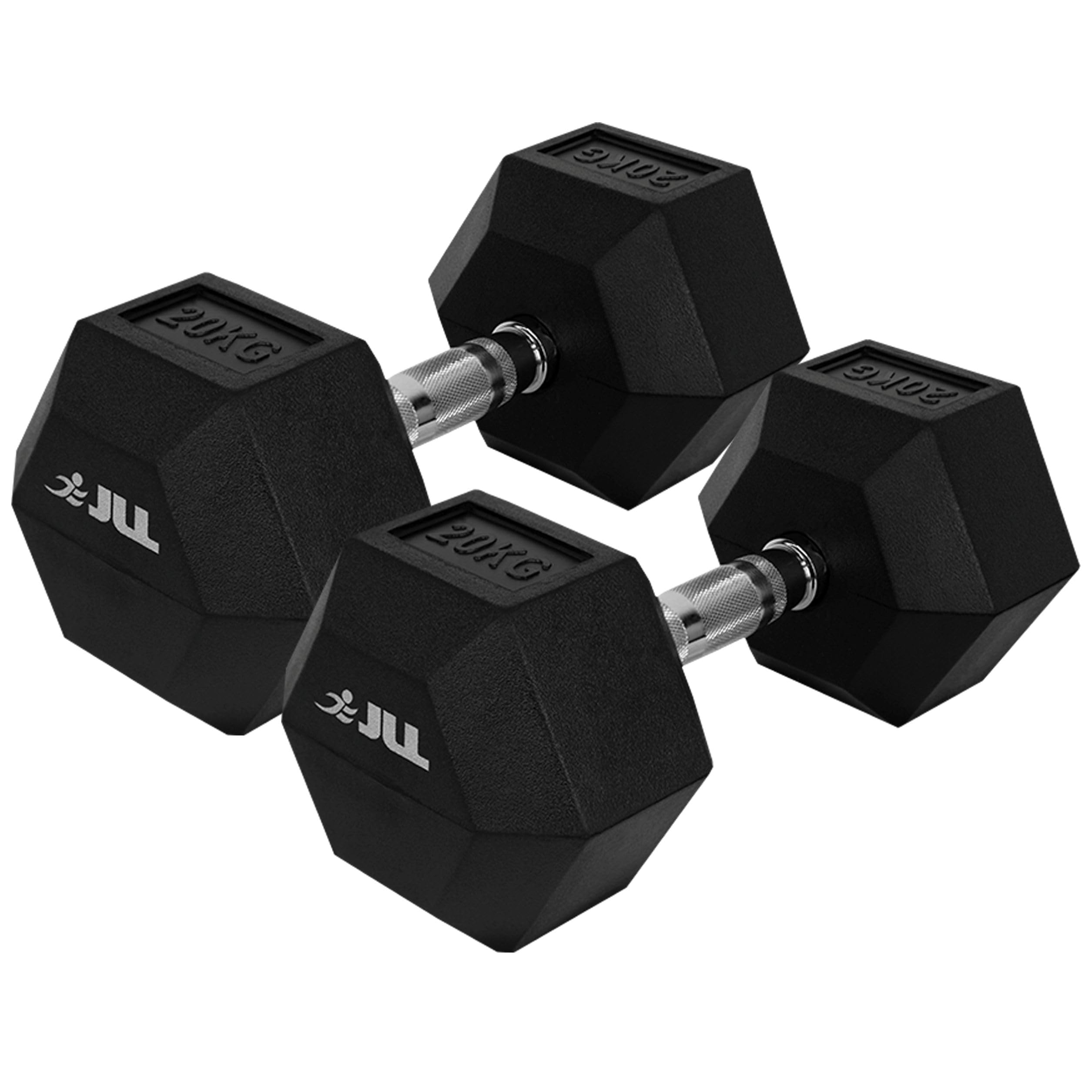 JLL Hex Dumbbell, Heavy Duty Rubber Commercial Dumbbell, Full Body Workout for Home Gym Exercise, Knurled Chrome Handle, Sold in Pairs - 20 KG