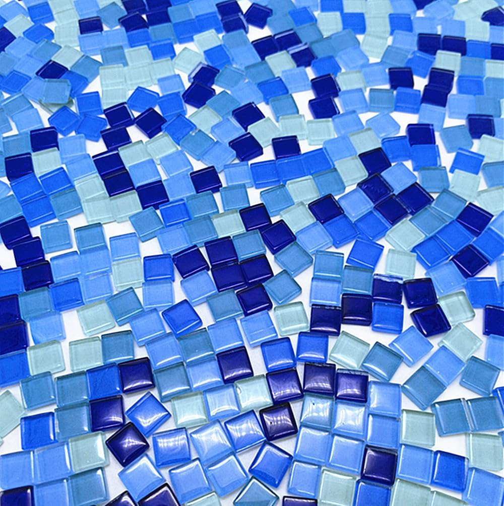 Bulk Crystal Mosaic Tiles, Assorted Color Opaque Mosaic Glass Crafts Supplies Handmade Crafts for DIY Picture Coaster Home Kitchen Bathroom Mosaic Decoration(0.4x0.4 inch,Blue Series)