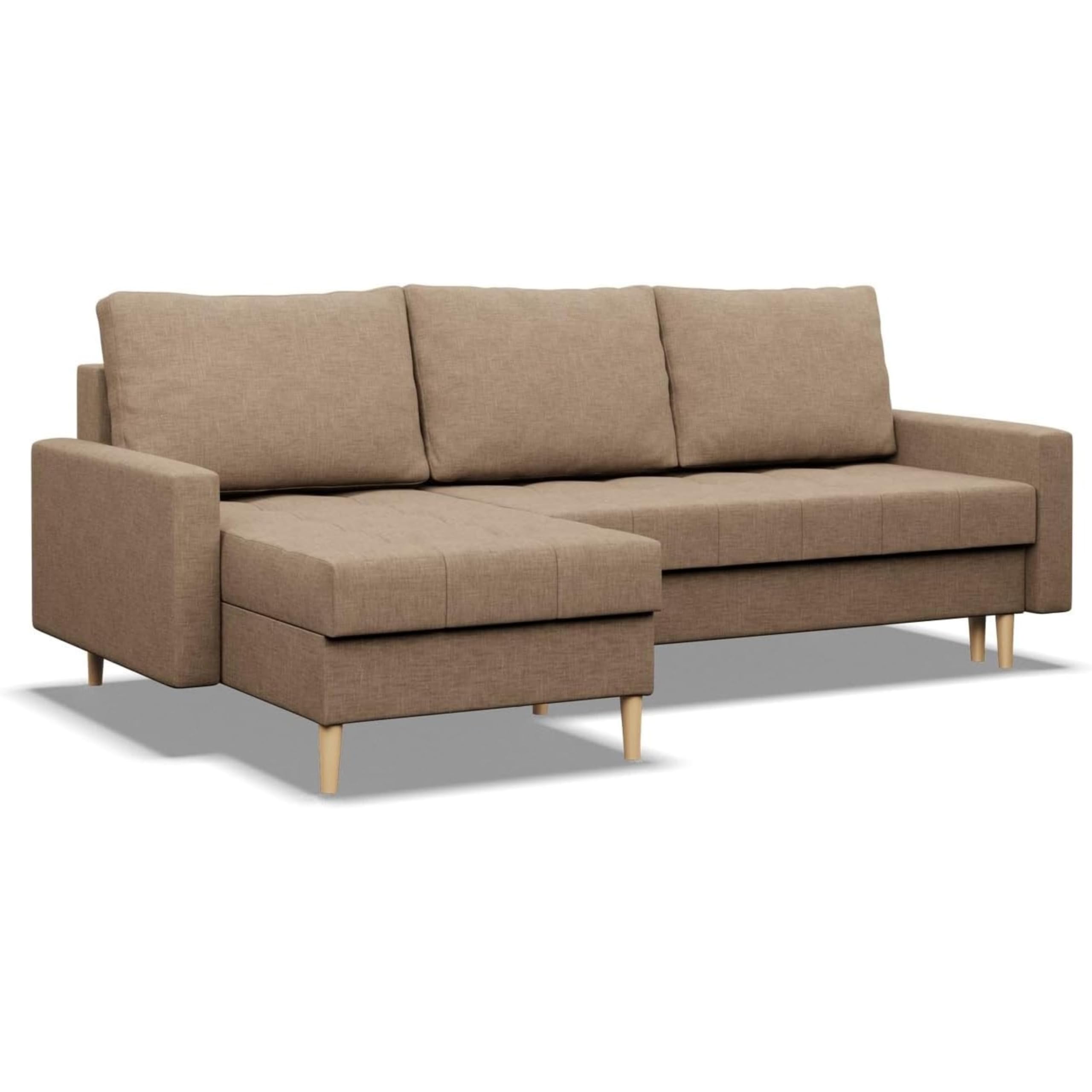 Mebligo - Ecksofa mit Schlaffunktion und Bettkasten Elma, Eckcouch Universelle Seite, Sofa L Form (BxTxH) 223 x 140 x 88 cm, Couch Wohnzimmer, Ecke Sofa, Braun (Lux 2)