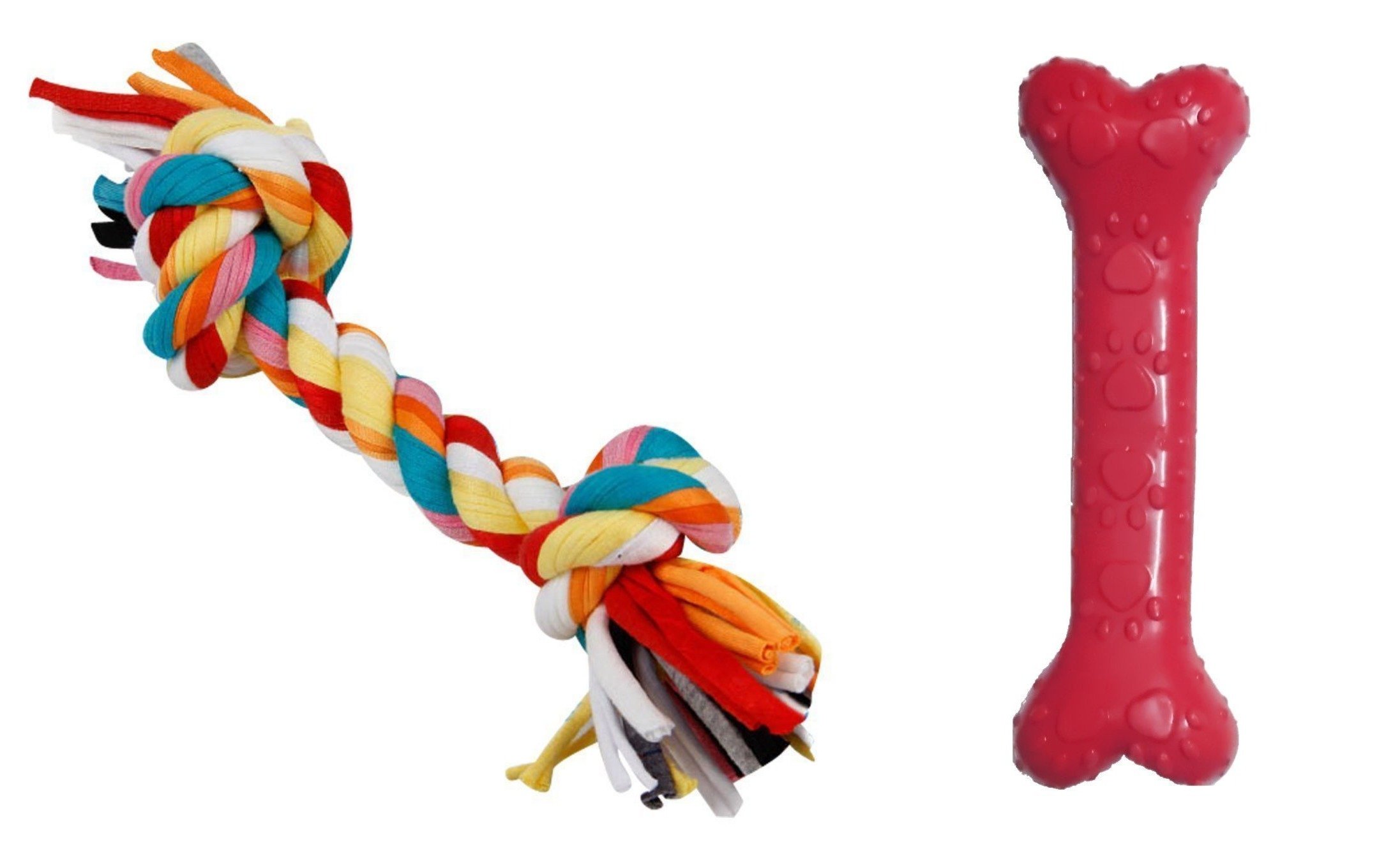 Foodie Puppies Imported Dog Rubber Chew Toy Combo (Paw Print Rubber Bone + Rope Chew Toy) - Color May Vary (B07BVFN72H) Amazon Price History, Amazon Price Tracker