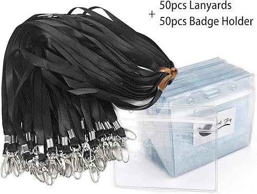 Miniatura 38 de Cordón con soporte para identificación, 50 unidades, impermeable, para placa de identificación, soporte para tarjeta de identificación y 50 cordones