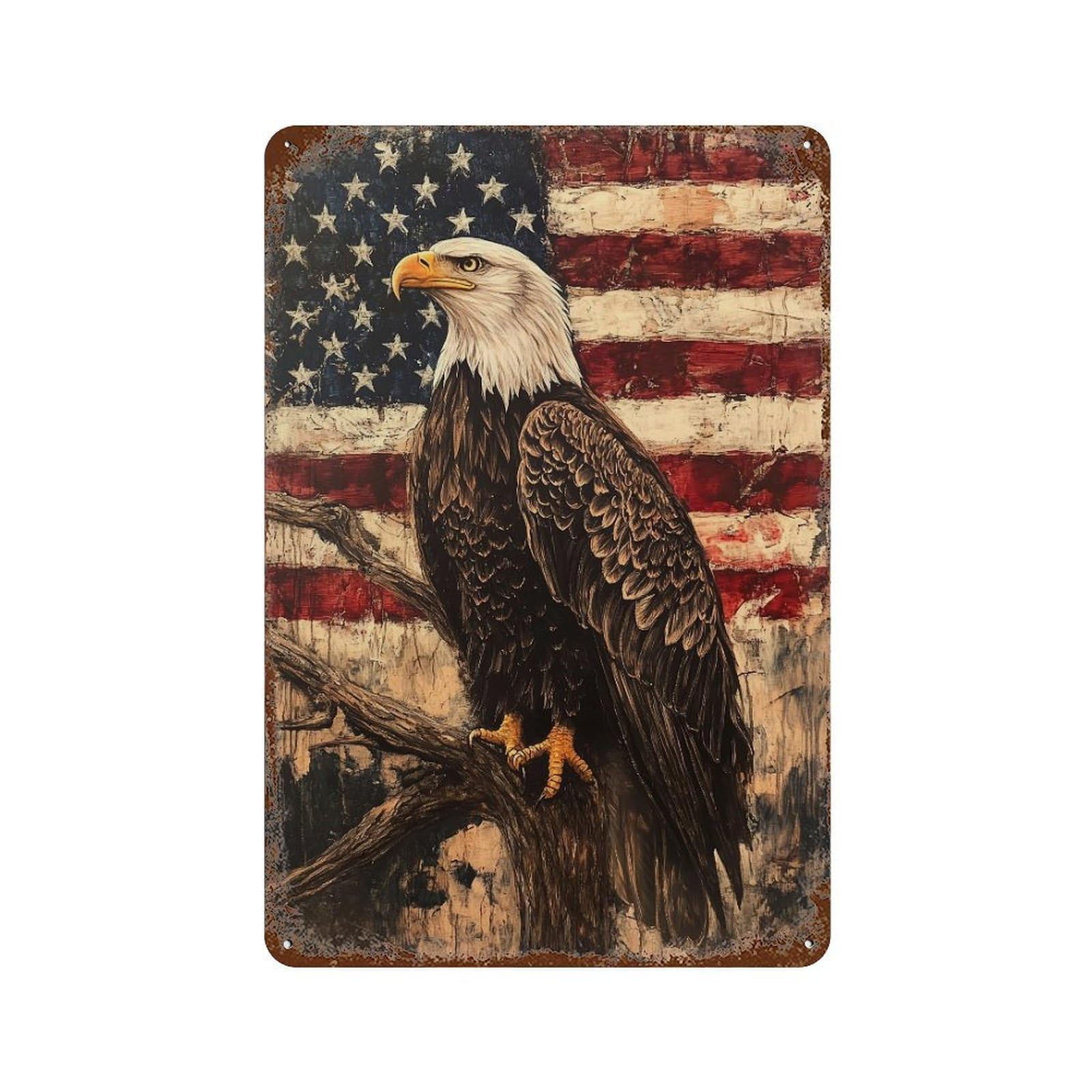 American Flag Eagle Art Print-2 Vintage Rust Metal Sign 11.8"x7.9", Ideal for Cafe, Home Bar And Lounge Decor