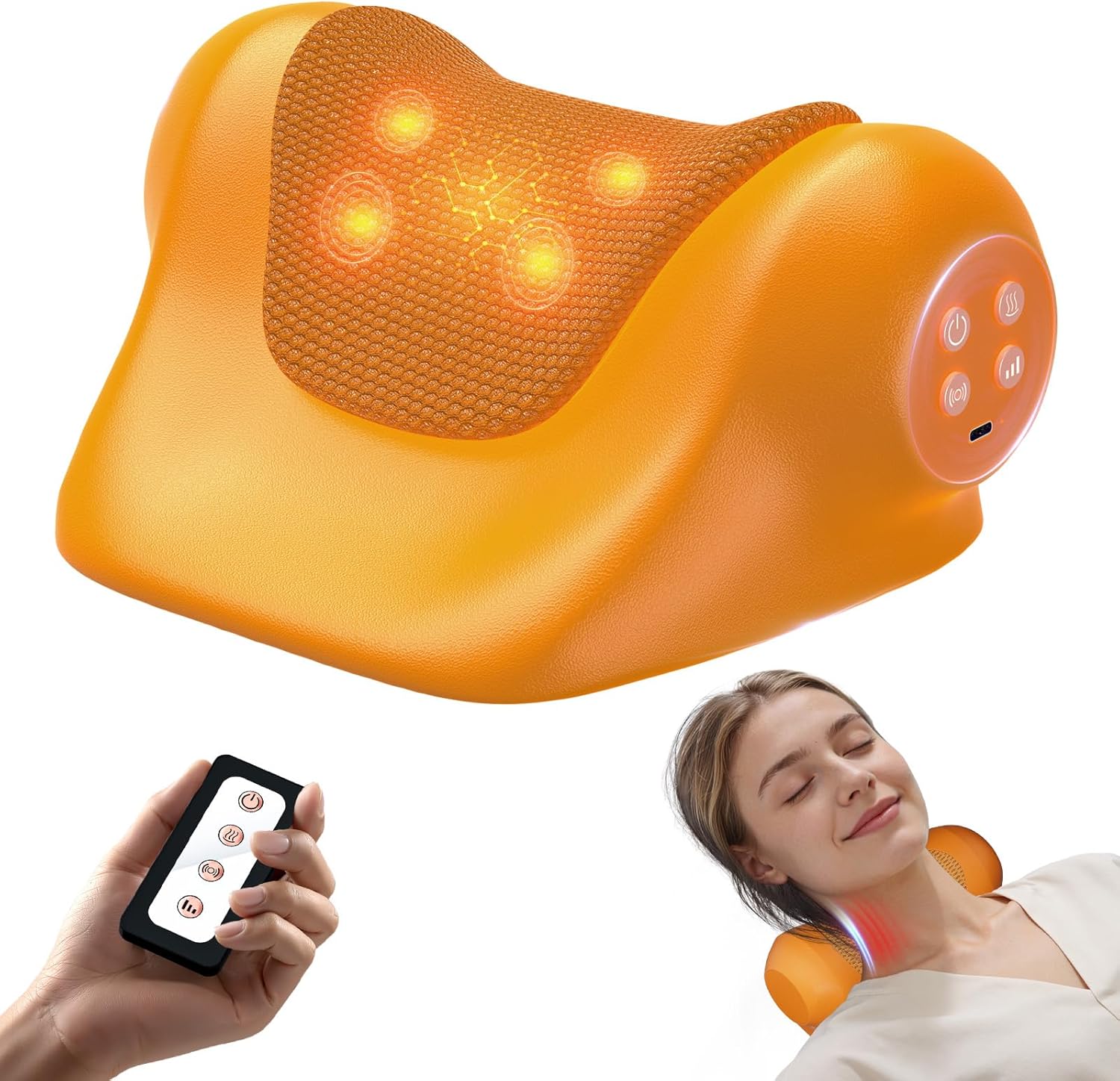 JDZ Neck Massager with Heat, 3-in-1 Electric Cervical Massager for Pain Relief with Hot Compress, Ergonomic Neck and Shoulder Relaxer Stretcher - ldeal Gift for Office Athletes Everyone etc. Brown