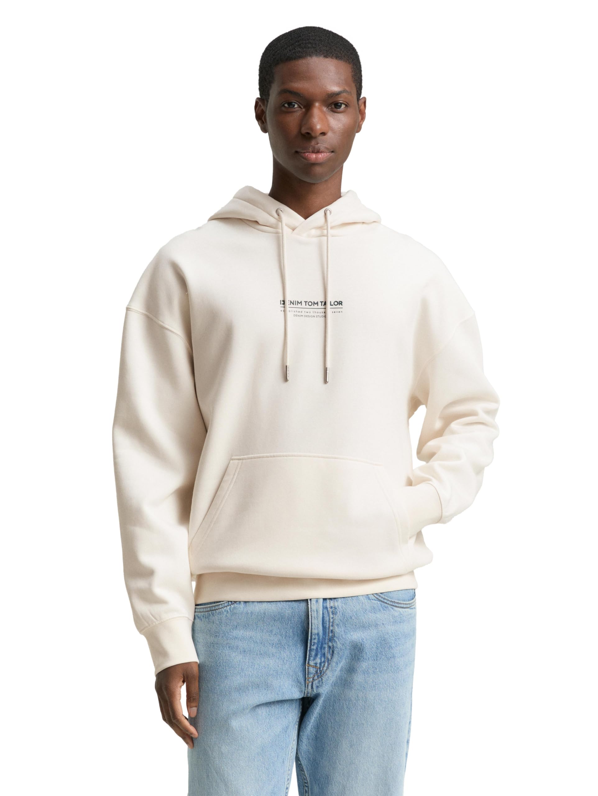 Tom Tailor Denim Herren Relaxed Hoodie Sweatshirt mit Logo-Print