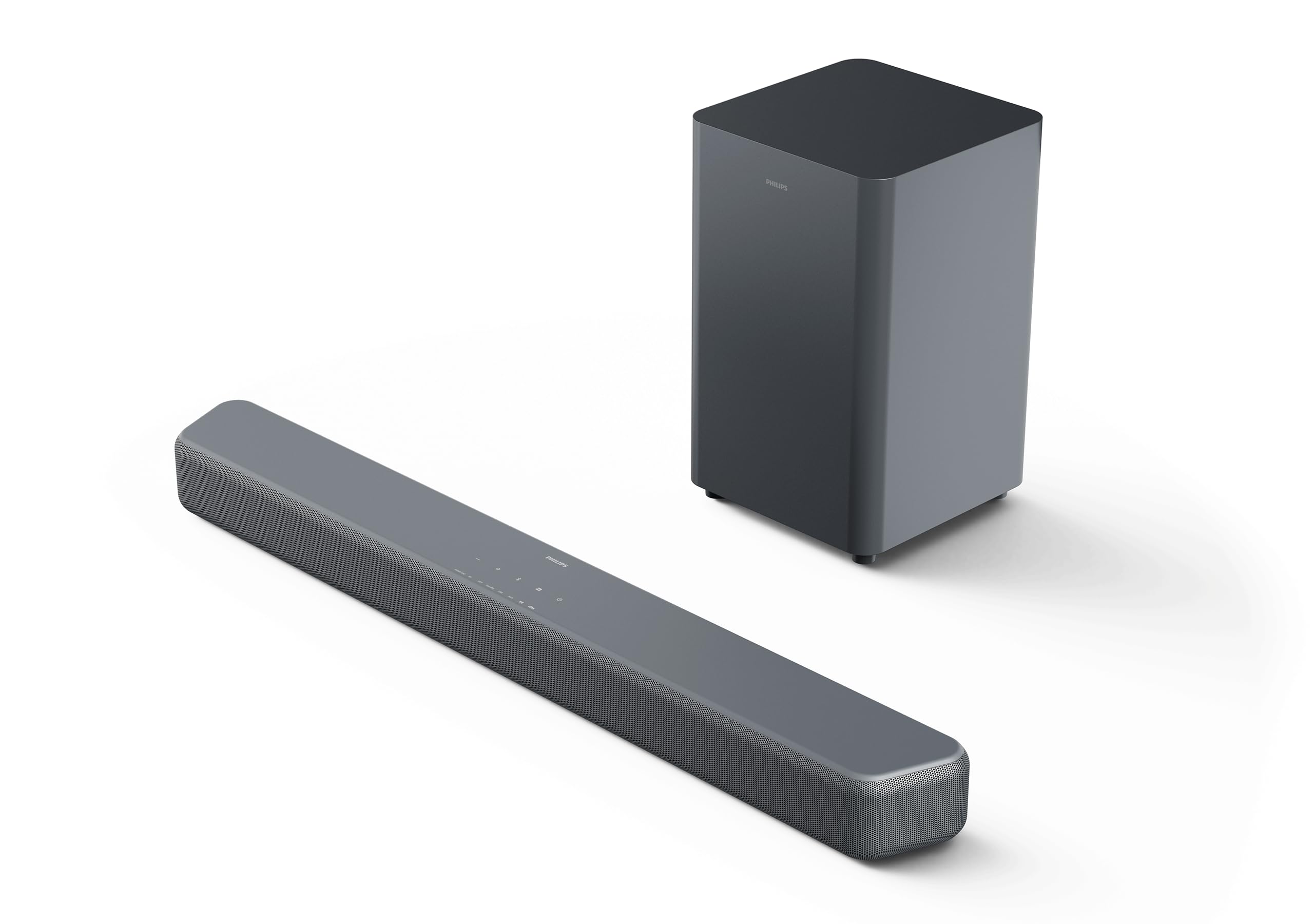 PHILIPS TAB5601 2.1 Barra Sonido con Subwoofer inal., Salida máx. 290W, Dolby Digital Plus, DTS Virtual:X, Sonido IA Intellisound, Bluetooth LE 5.4, HDMI ARC, Entradas ópticas y USB – Gris Metalizado