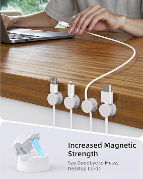 Inchor Cord Organizer, Rotatable Cable Organizer 8 Pack, No-Residue Adhesive Spring Cable Clips, Cord Holder for Nightstand, Kitchen, Office Accessories and Car (White)