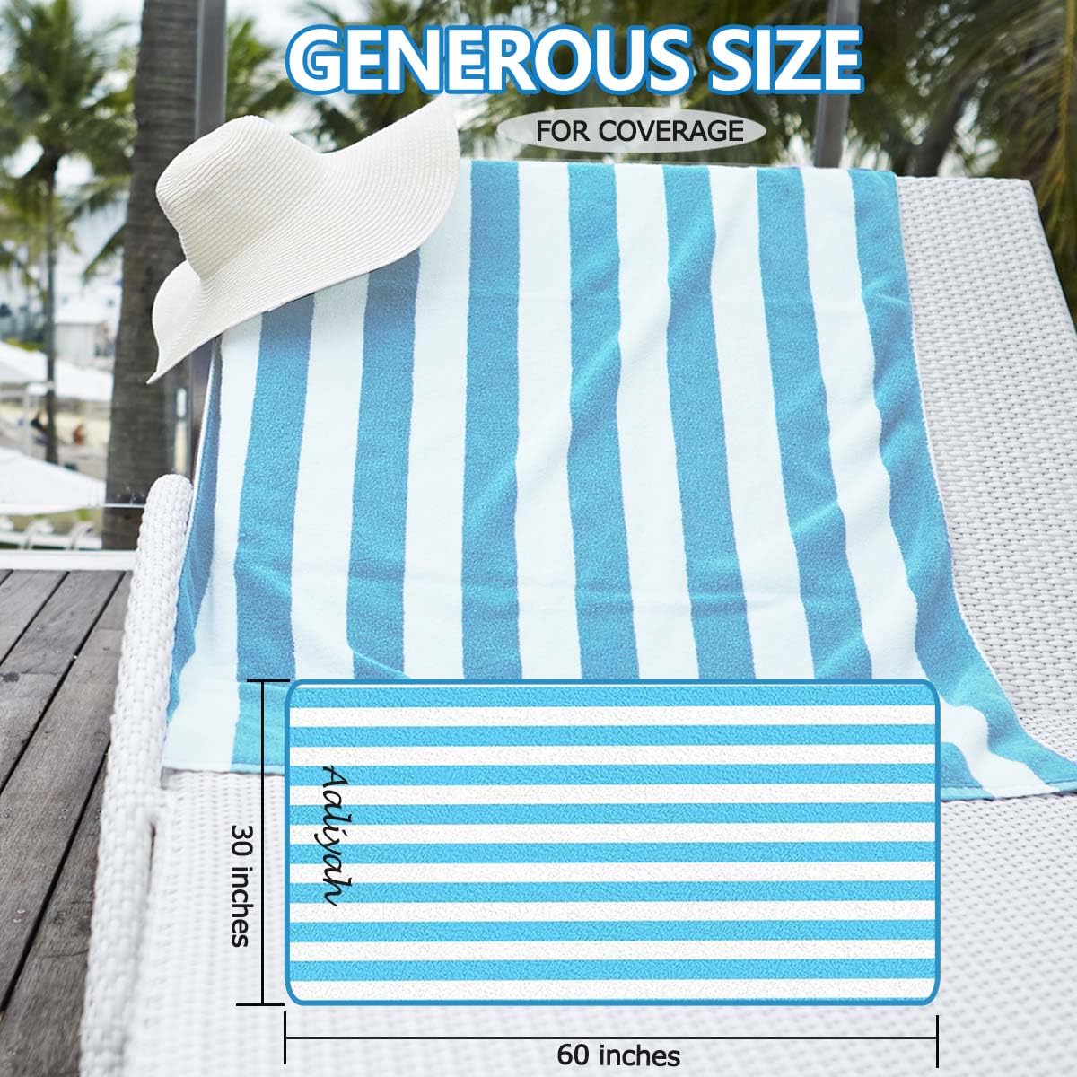 Personalized Beach Towels - Custom Name Pool Towels, 70x30 Inch 100% Ring Spun Cotton, Striped