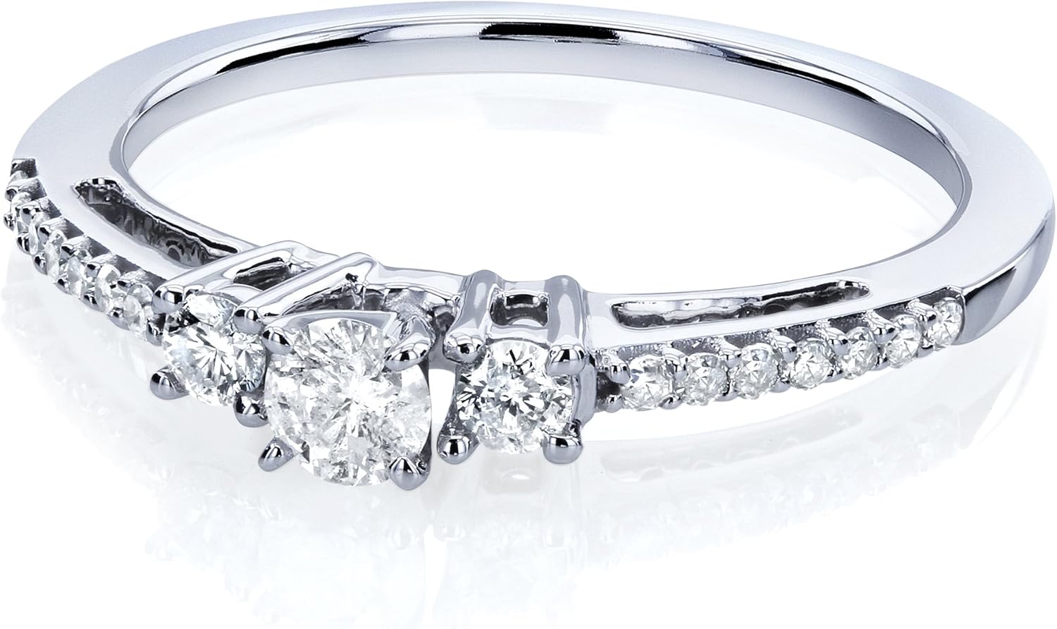 Kobelli Three Stone Round Diamond Engagement Ring 1/4 Carat TW in 10k White Gold
