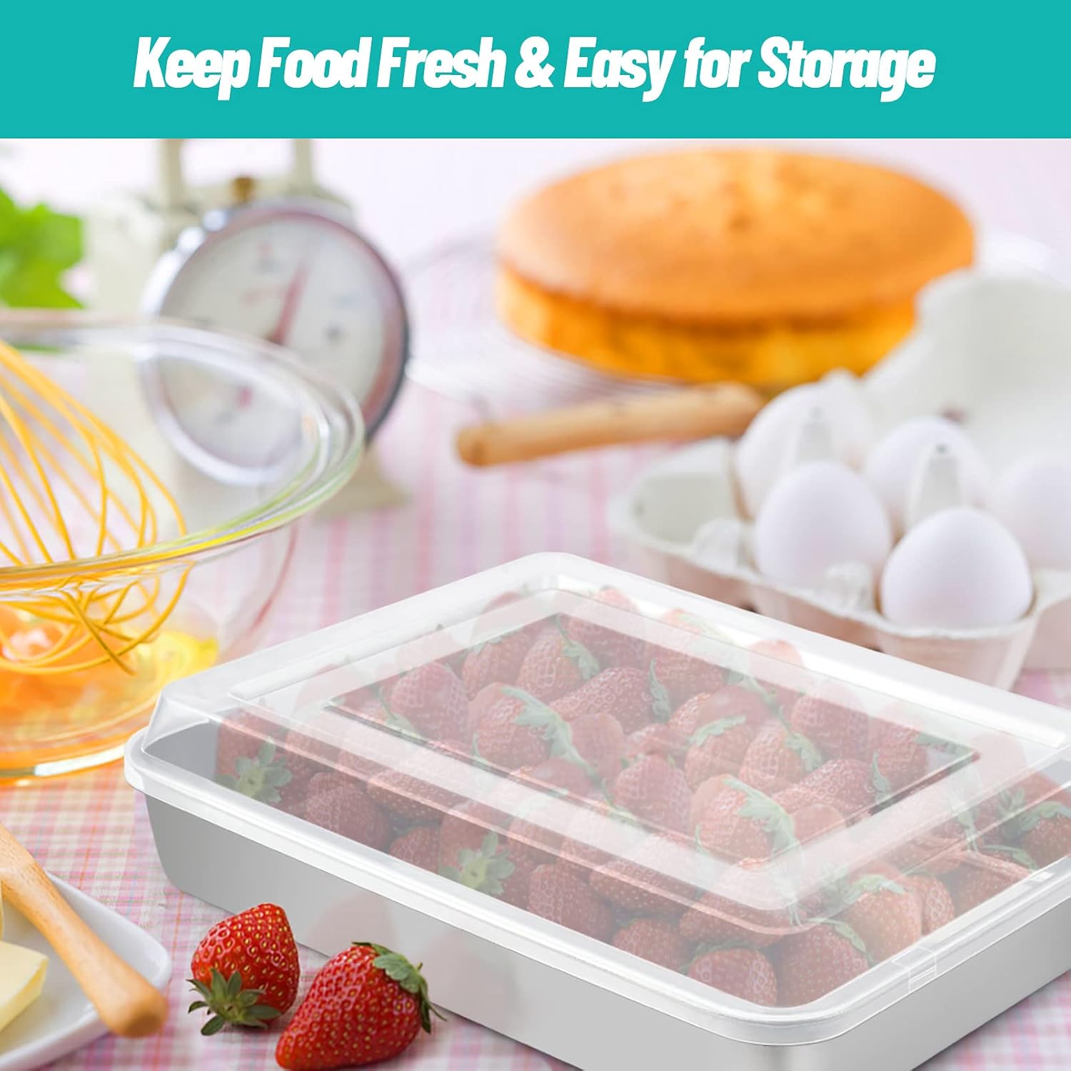 TeamFar Rectangular Cake Pan with Lid, 10.5’’ Stainless Steel Small Lasagna Baking Roasting Brownie Pan, Non-toxic & Deep Side, Brushed Surface & Dishwasher Safe, 2 PCS - Image 7