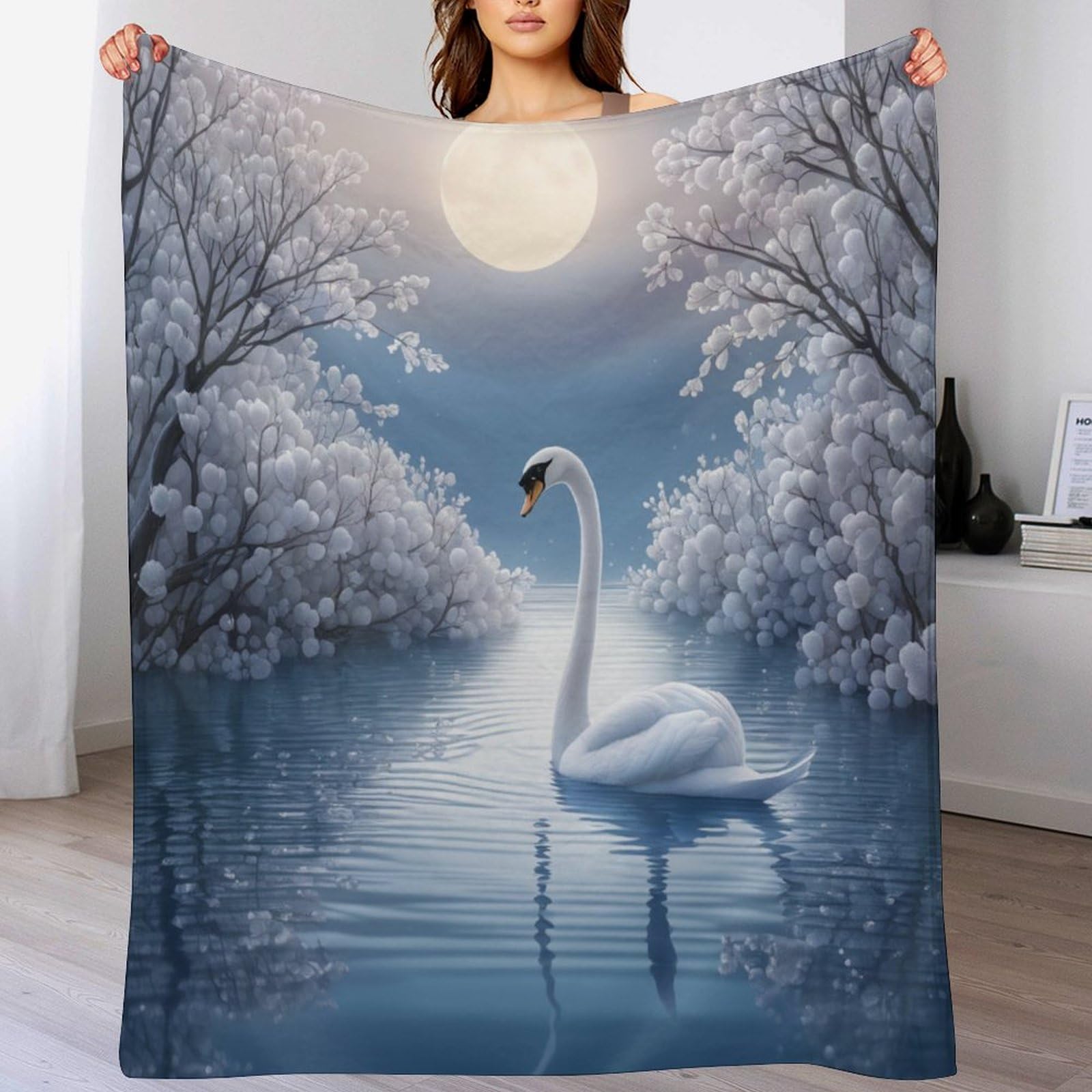 Jeté de canapé en flanelle Cygne : plaid polaire doux et chaud toutes saisons