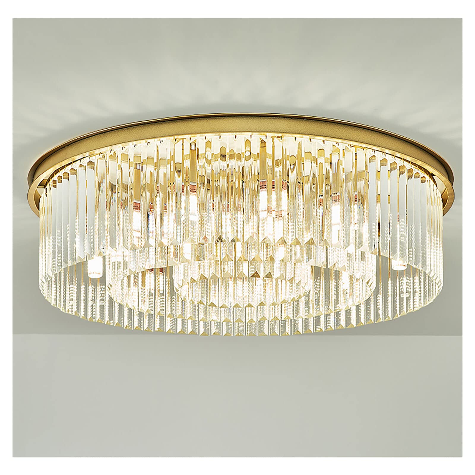 Żyrandol kryształowy o średnicy 60 cm, złoty kryształowy żyrandol, okrągły i przezroczysty, do salonu, sypialni, lampa LED E14.