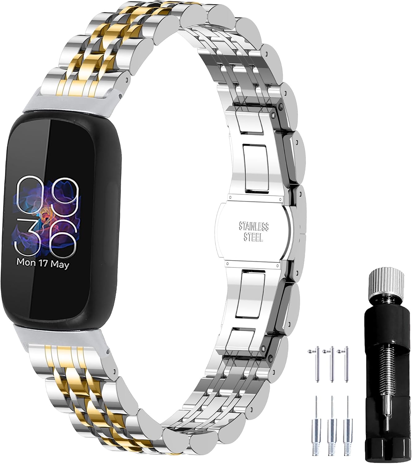 Metal Watch Band Stainless Steel Compatible with Fitbit inspire 3 Smartwatch Wristband Replacement Strap for Women Men
