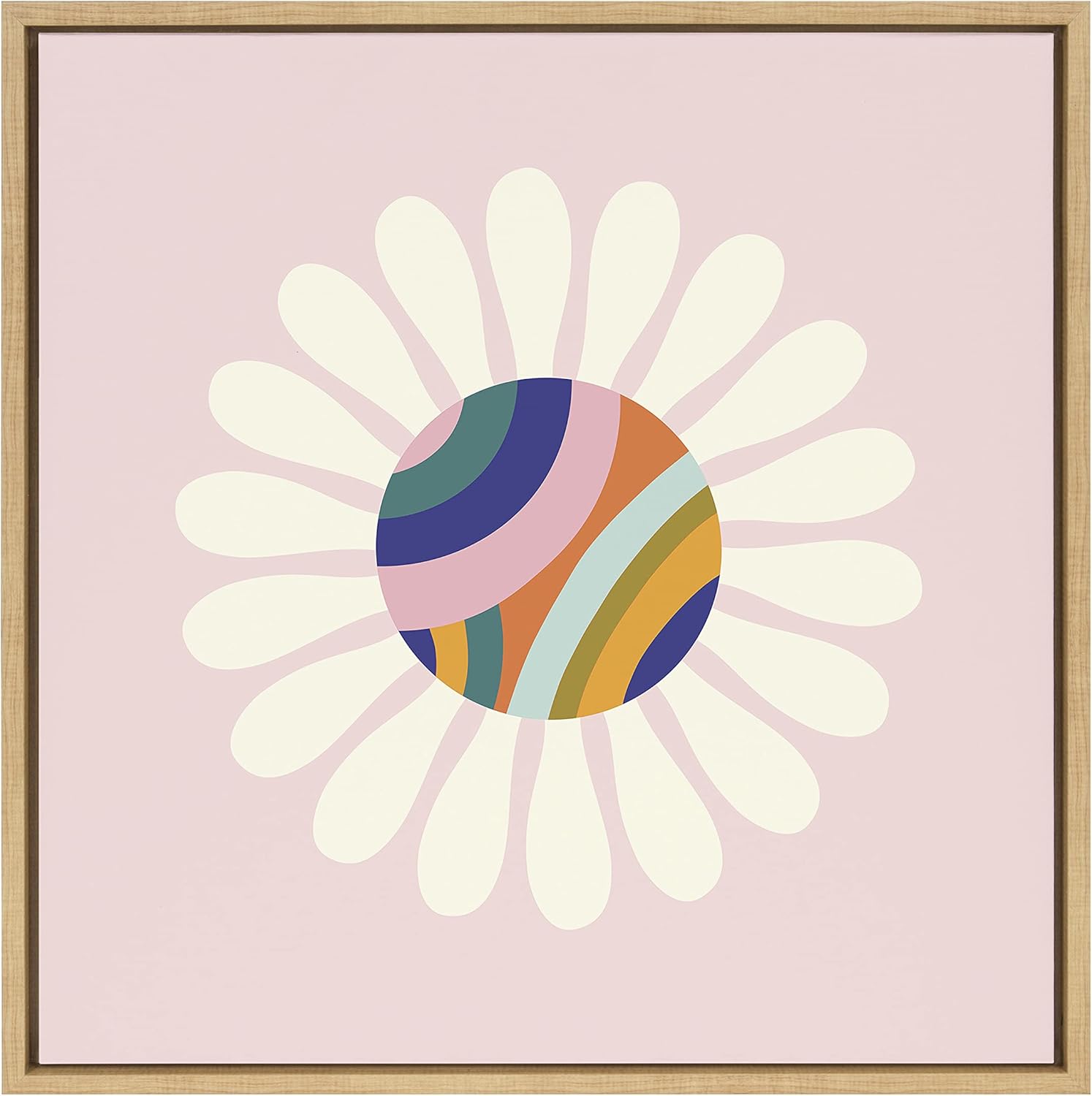 Kate and Laurel Sylvie Groovy Daisy Framed Canvas Wall Art by Elizabeth Olwen, 22x22 Natural, Decorative Floral Art Print for Wall