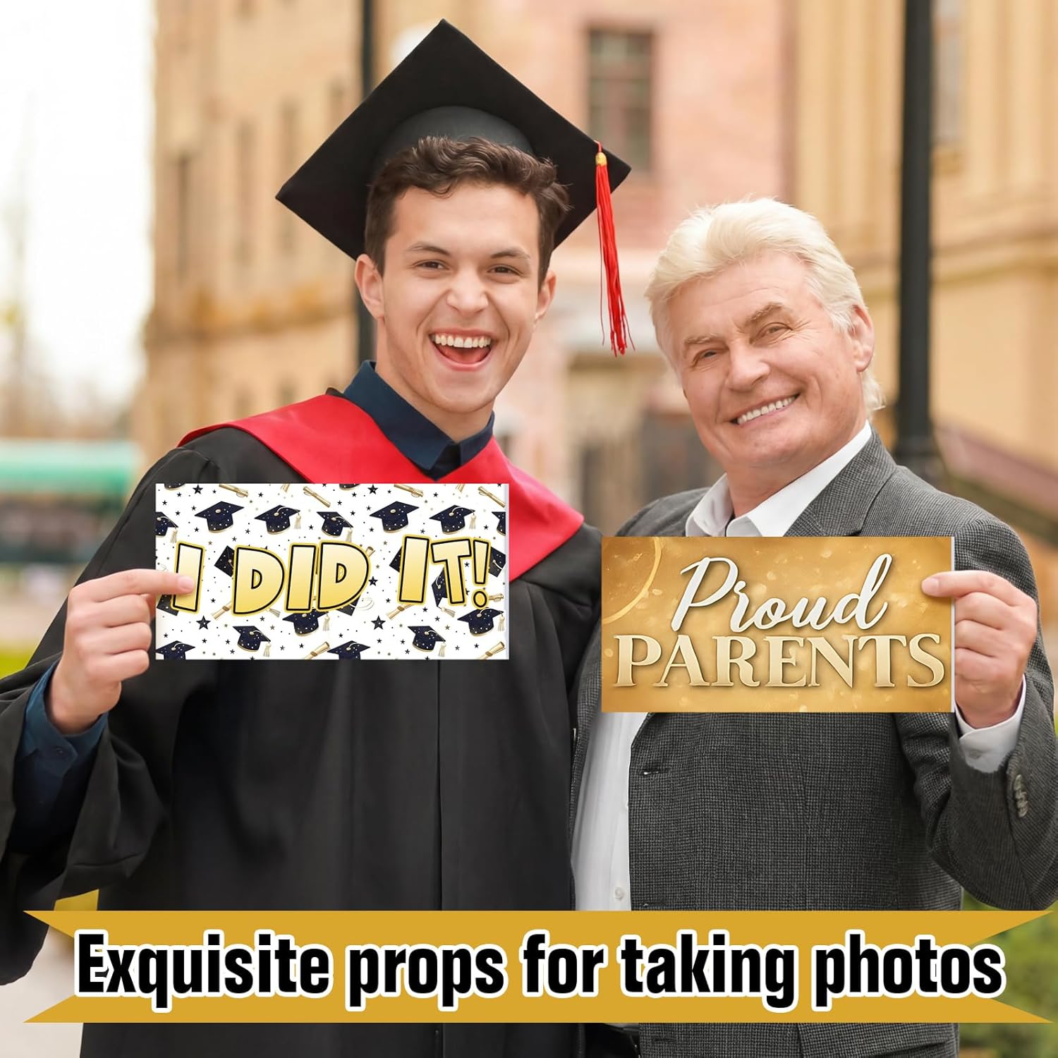 Beeveer 24 Designs 2026 Graduation Photo Booth Props Double Sided 11x5.51'' Graduation Party Decoration Gold Black Picture Props for Photoshoot Supplies Waterproof Selfie Signs PVC for Party Supplies