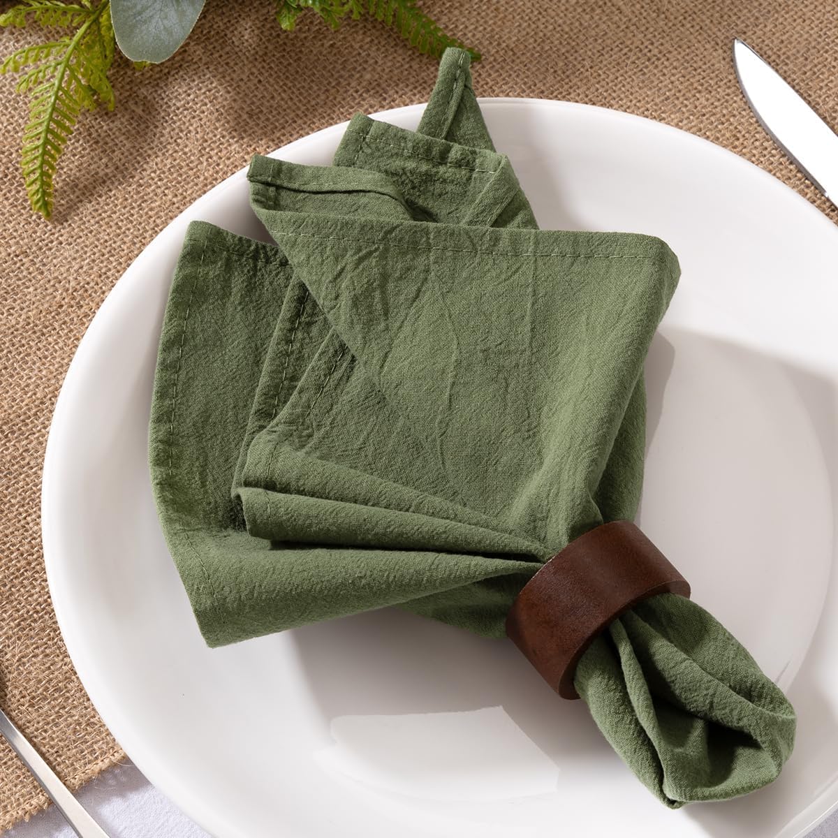 Olive Cotton Linen Green Cloth Napkins Boho Rustic Dinner Napkins Cloth