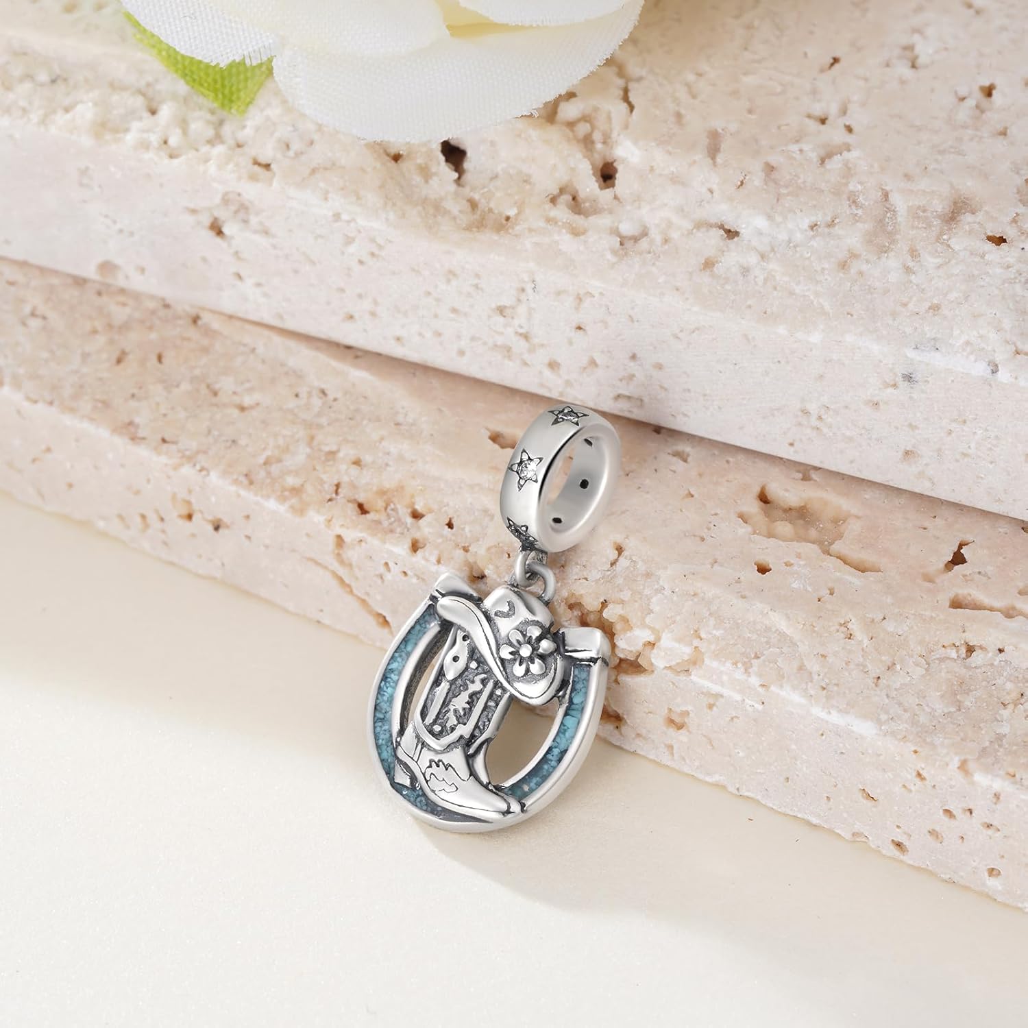 Western Charm 925 Sterling Silver Horseshoe Charm Turquoise Jewelry Gifts for Women