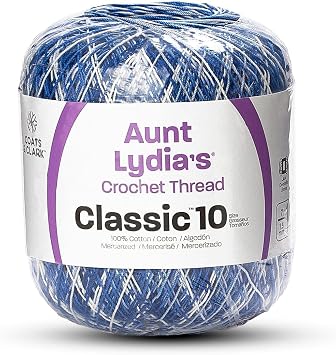 Aunt Lydias Classic Size 10 Mercerized Cotton Crochet Thread for Apparel, Decor, Crafts, More Shaded Blues, 300 Yards