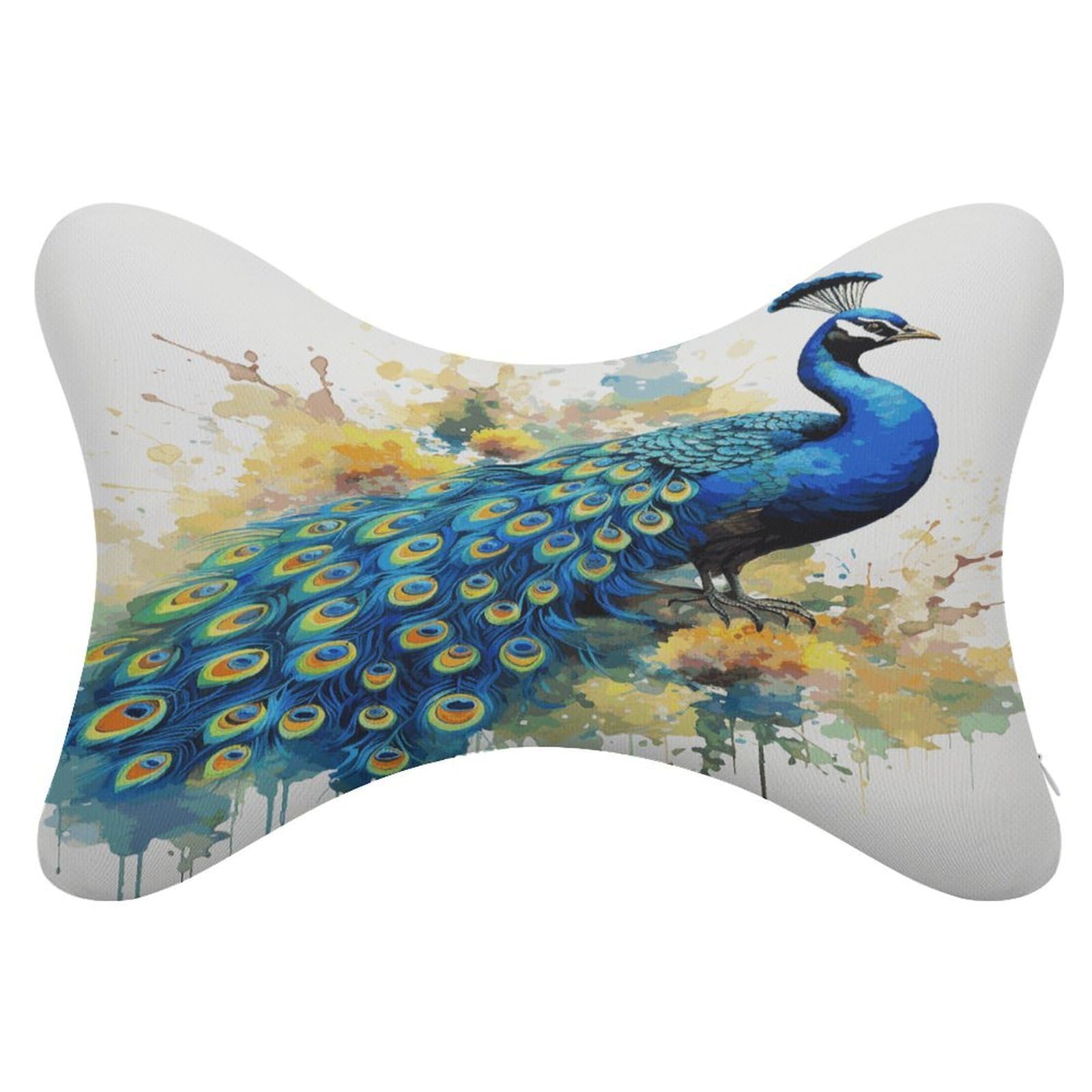 JTREHY 2 Pack Peacock Watercolor Painting Car Headrest Pillow Memory Foam Car Neck Pillows Soft Comfortable Vehicle Neck Pillows Non-Slip Headrest Cushion Universal Car Pillow for Neck Pain Relief
