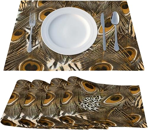 Miniatura 2 de Peacock Design Placemats Set of 4 Table Mats Washable Placemat Waterproof Place Mats for Party Home Dining Table Decor 18x12 in