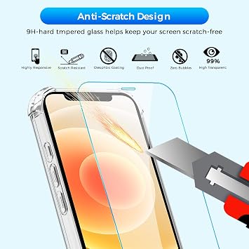 Whioltl Case for iPhone 12 Mini with [3 Pack] Tempered Glass Screen Protectors, Crystal Clear Phone Cover, Anti-Scratch and Shock-Absorption, Transparent Basic Case Compatible with Wireless Charger