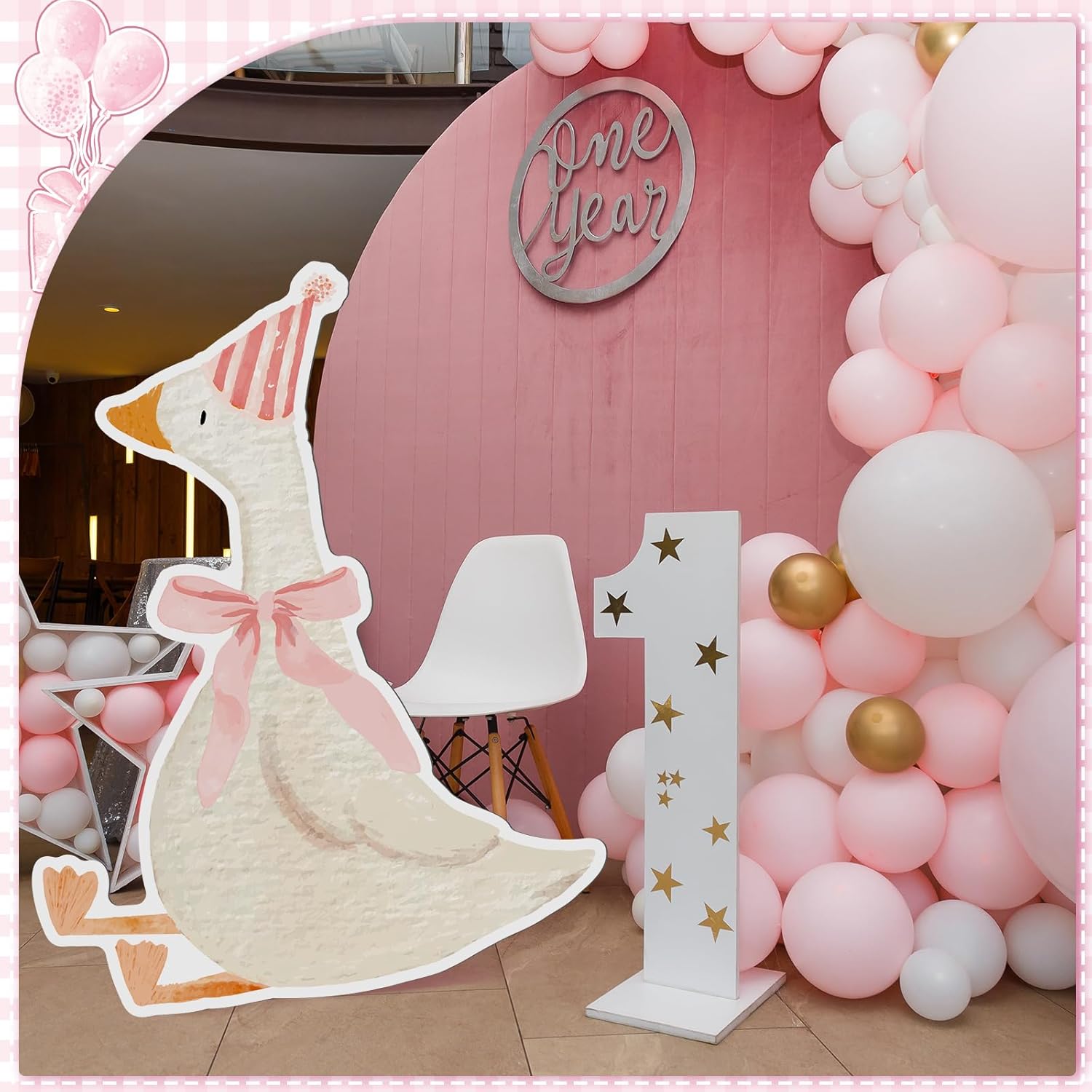 One Silly Goose Party Decorations 1st Birthday Silly Goose Backdrop Duck Animal Background Prop for Birthday Baby Shower Party Supplies(Pink,Striped Style)