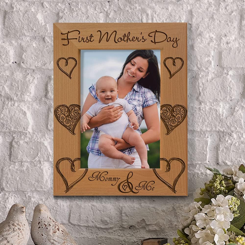 KATE POSH First Mother's Day Photo Frame - Engraved Natural Wood Picture Frame - 1st Mother's Day Gifts, New Mommy Gifts, First Time Mom, Mommy & Me Gifts (4x6-Vertical)