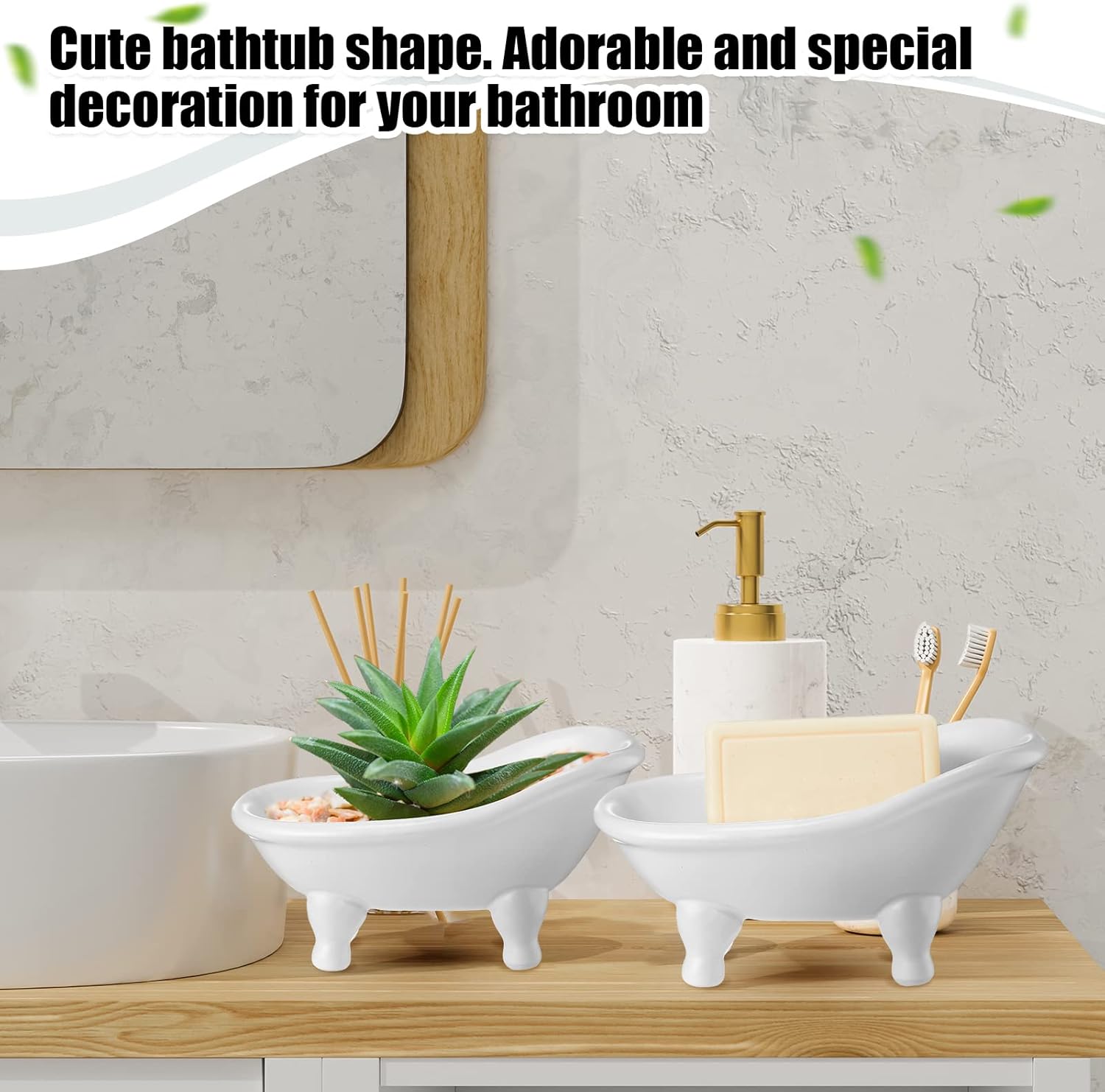 Gejoy 8 Pcs 5.6" Mini Bathtub Ceramic Planter Succulent Pot Bonsai Cactus Flower Vase Holder Decorative Organizer Soap Dish, White