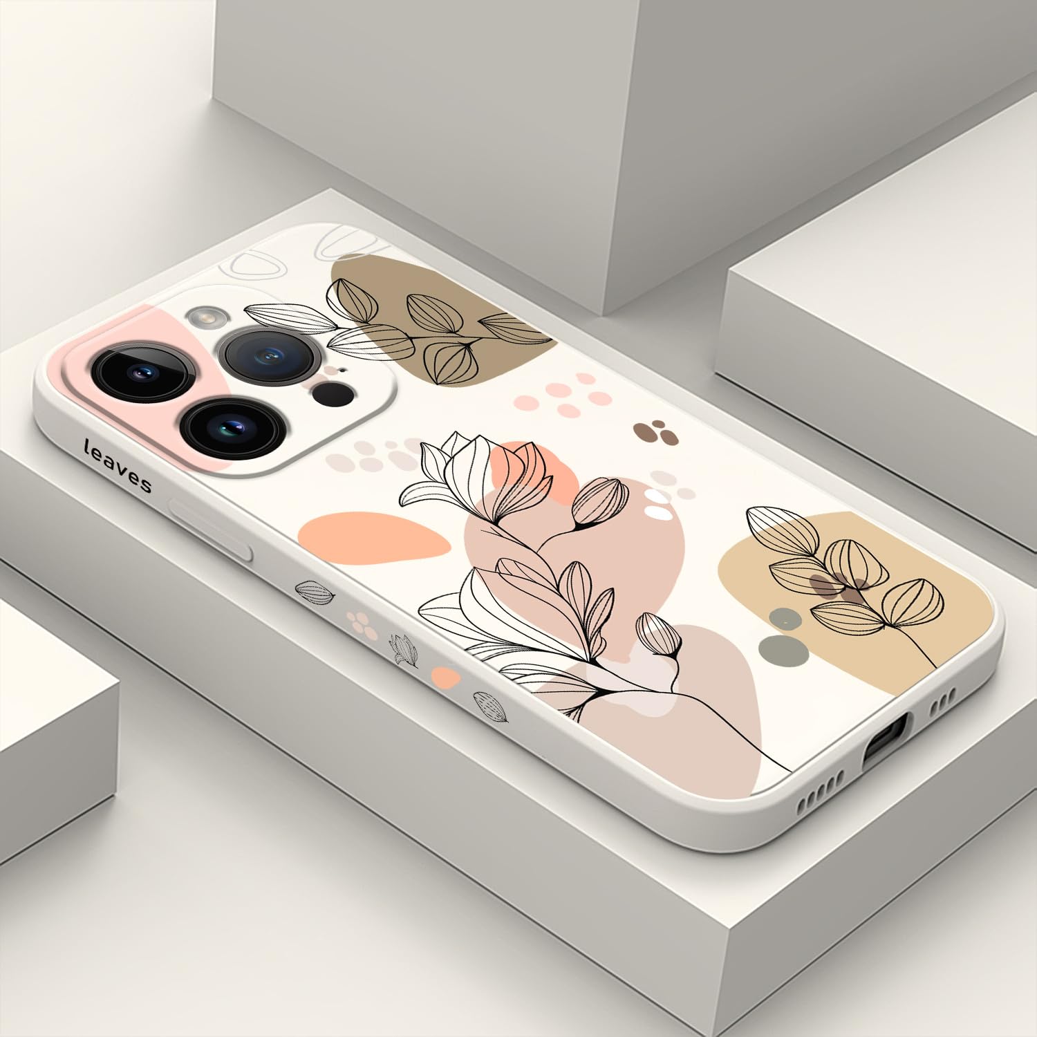 LEECG for iPhone 15 Pro Case, Side Flowers Pattern Design Slim Soft Protector Phone Cover for iPhone 15 Pro, Morandi Rice White