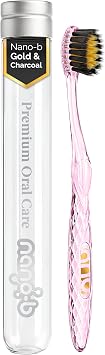 Antibacterial Manual Toothbrush【Gold & Bamboo Charcoal】Crystal Design - Pro Head Soft Medium Bristles - Against Bleeding Sensitive Teeth Gum - Deep Clean Plaque Removal - Travel Case - Adult Kid