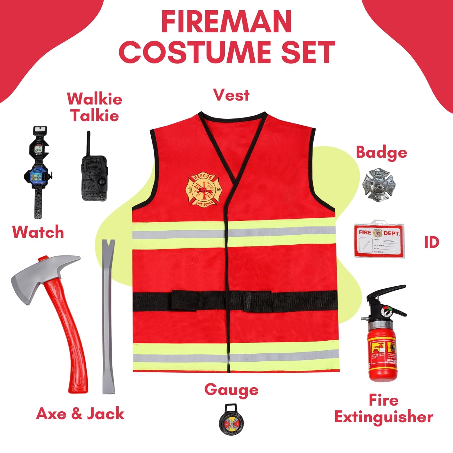 Kids Fireman Costume Firefighter Jacket Fireman Costume Kids Children Fancy Dress Vest Firefighter Outfit Boys Fire Fighter Dress up Accessories Toddler Roleplay Set Kit Outfit (X Large (9-12 Years)) - Image 2