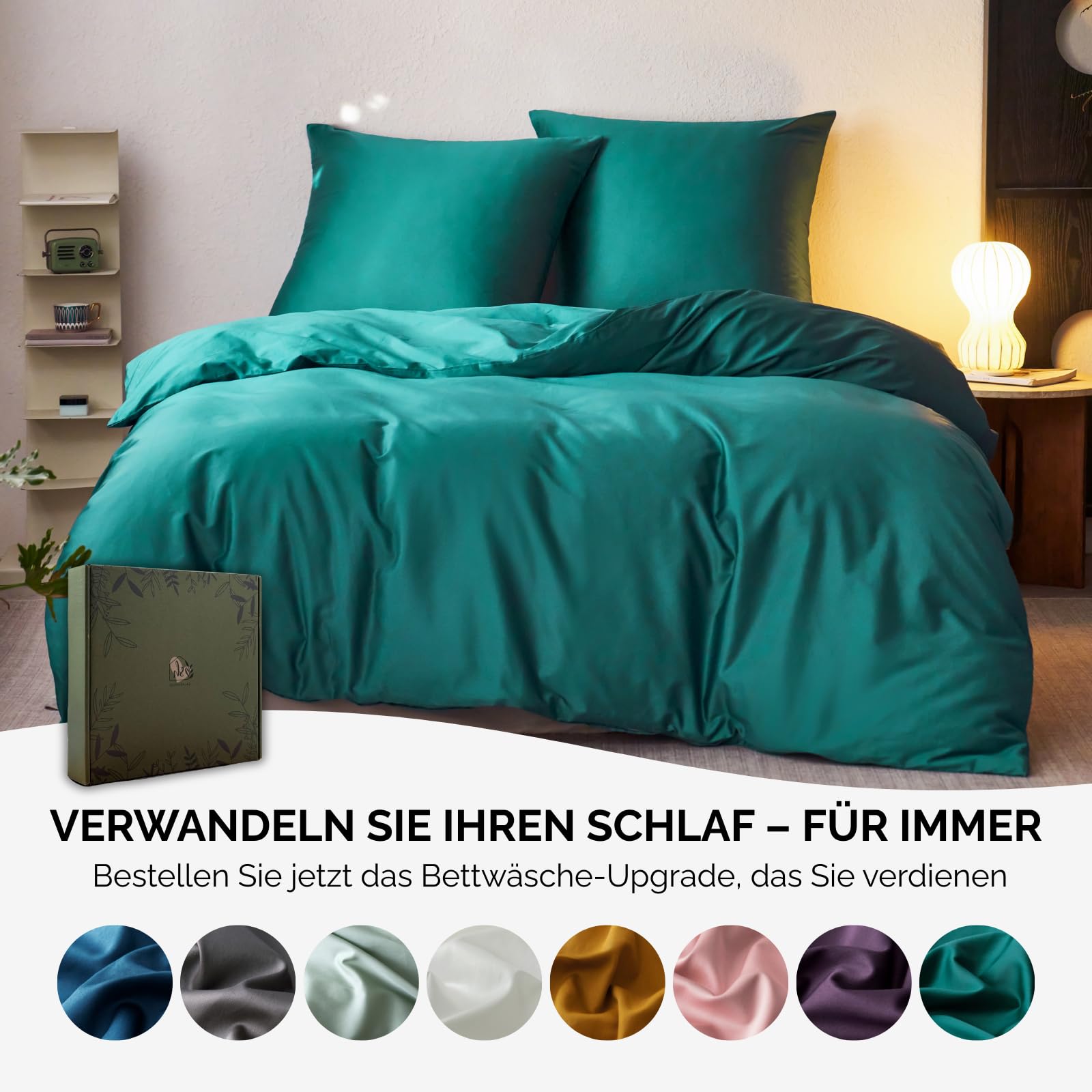 Mako Satin Bettwäsche 135x200 Dunkelgrün - 100% Ägyptische Baumwolle (400 TC) - Hochwertig, Kühlend, Bügelleicht & Glatt wie Seide - Bettbezug Set mit Kissen 80x80 & Reißverschluss