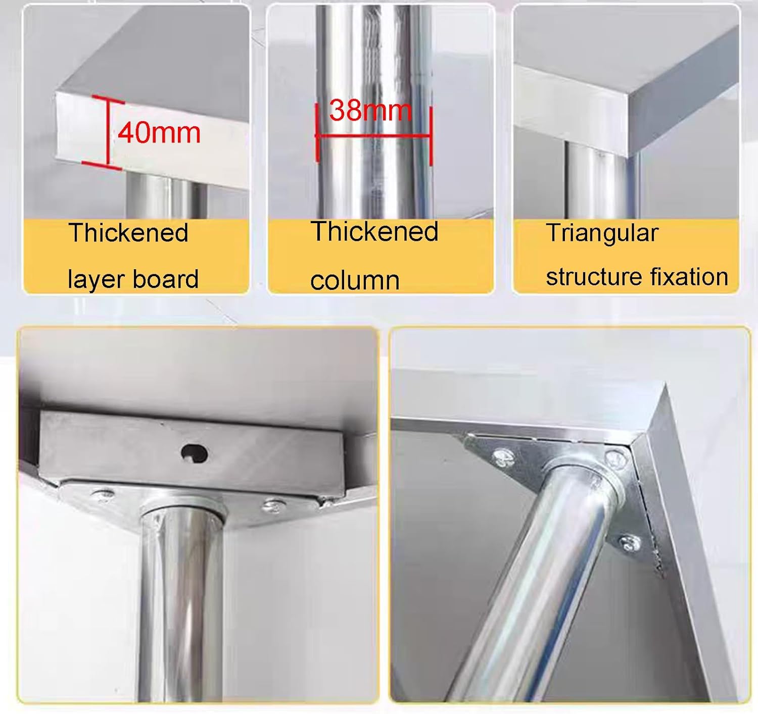 Thickened Stainless Steel Work Table Kitchen Cutting Table with Movable Brake Wheels Folding Design That Does Not Hurt Your Hands