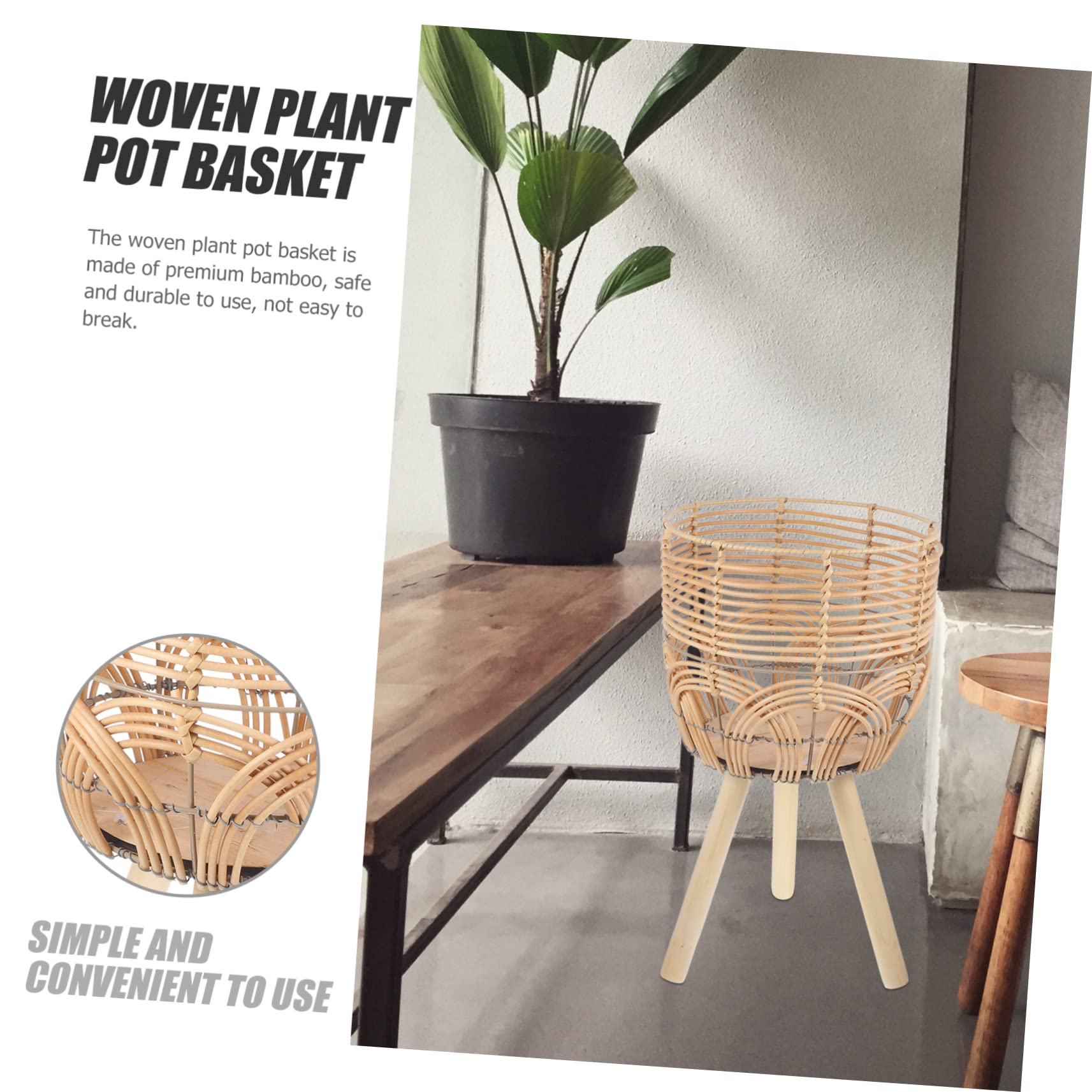 Support pour Plantes en Bambou Tressé sur Pieds, Style Rustique